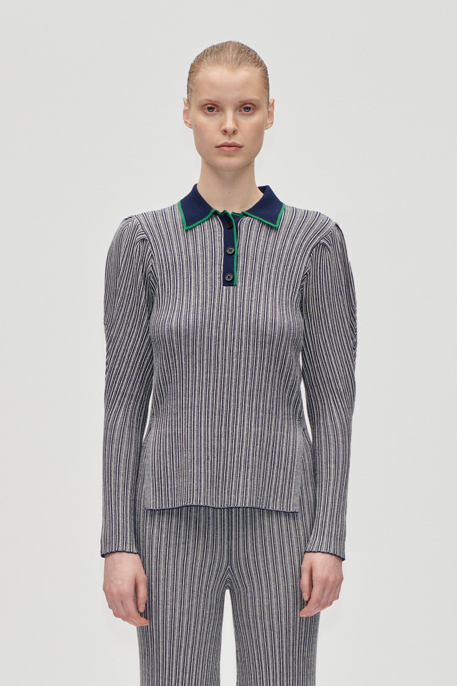 Langærmet strikket polotrøje - Soft Striped Rib