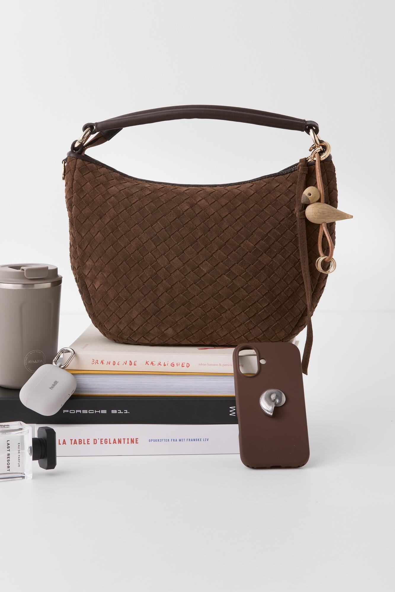 Abe nøglering - guldfarvet/teak/limba