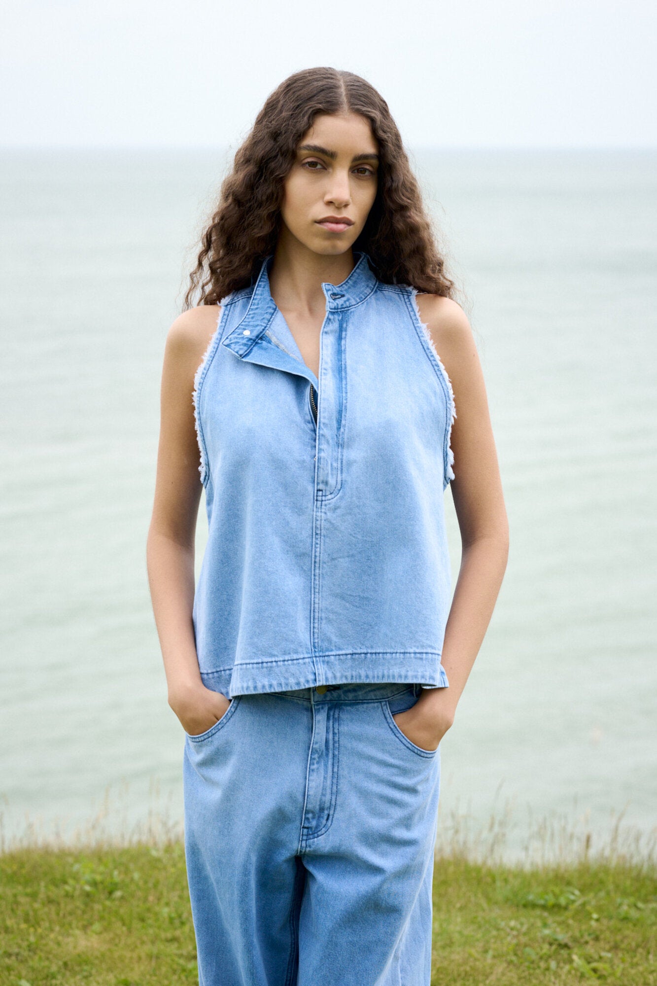 Faya Halter top - Light Washed Denim