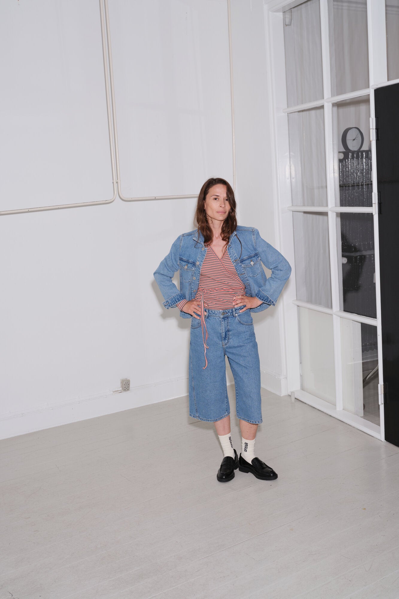 2X2 Cotton Stripe Susi langærmet t-shirt - Fiery Red/Vanilla Ice