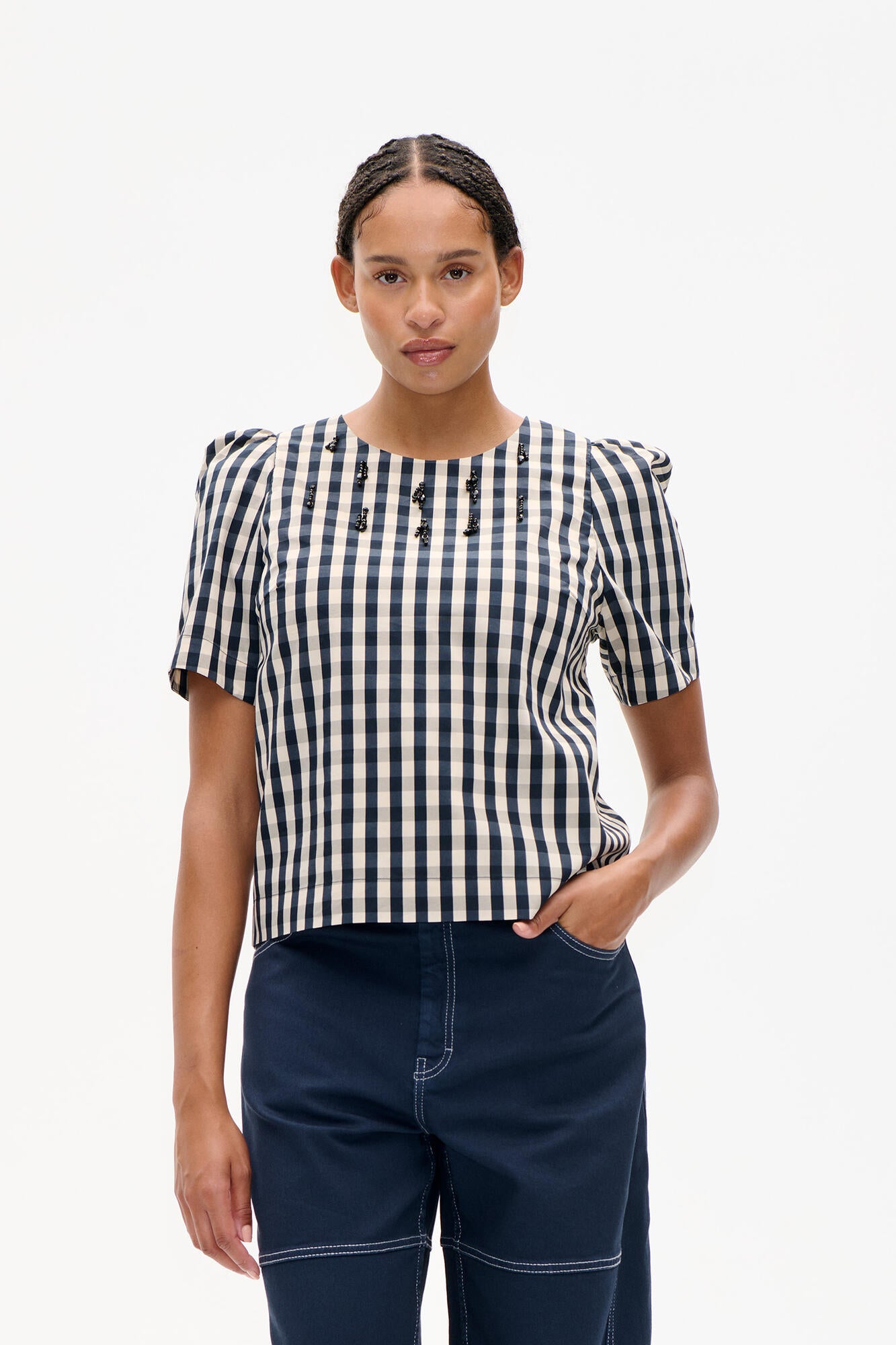 Minu bluse - Navy Creme Check