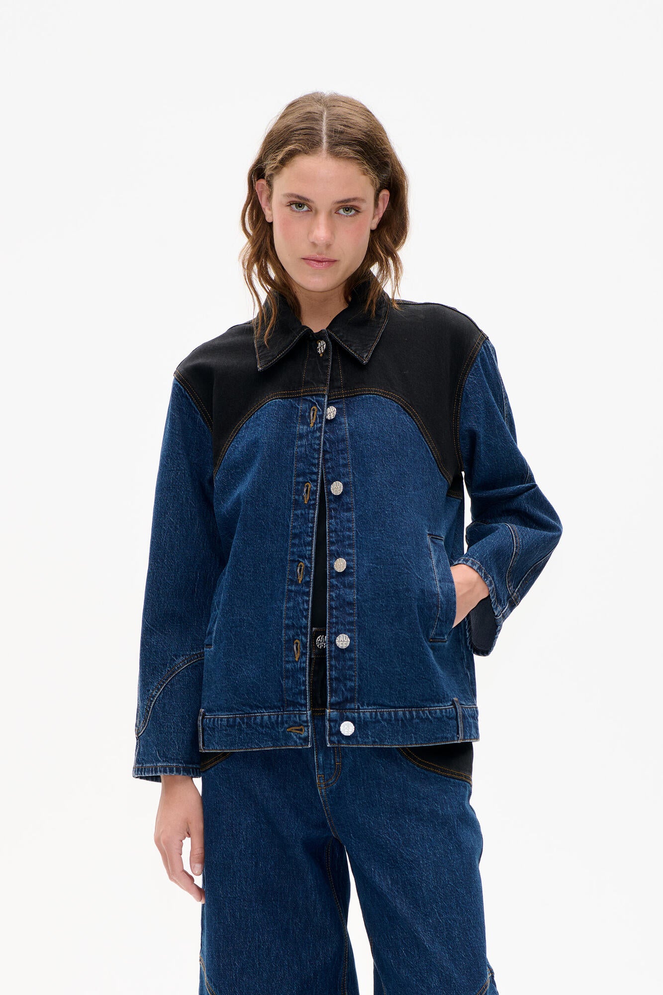 Bayson denimjakke - Blue Black Mix