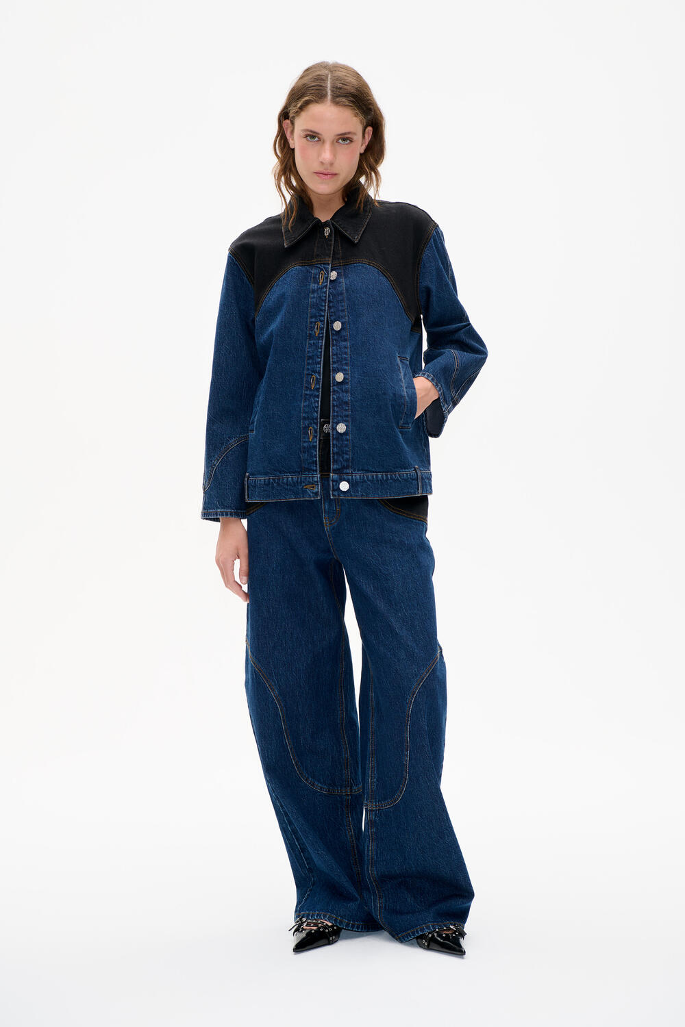 Bayson denimjakke - Blue Black Mix