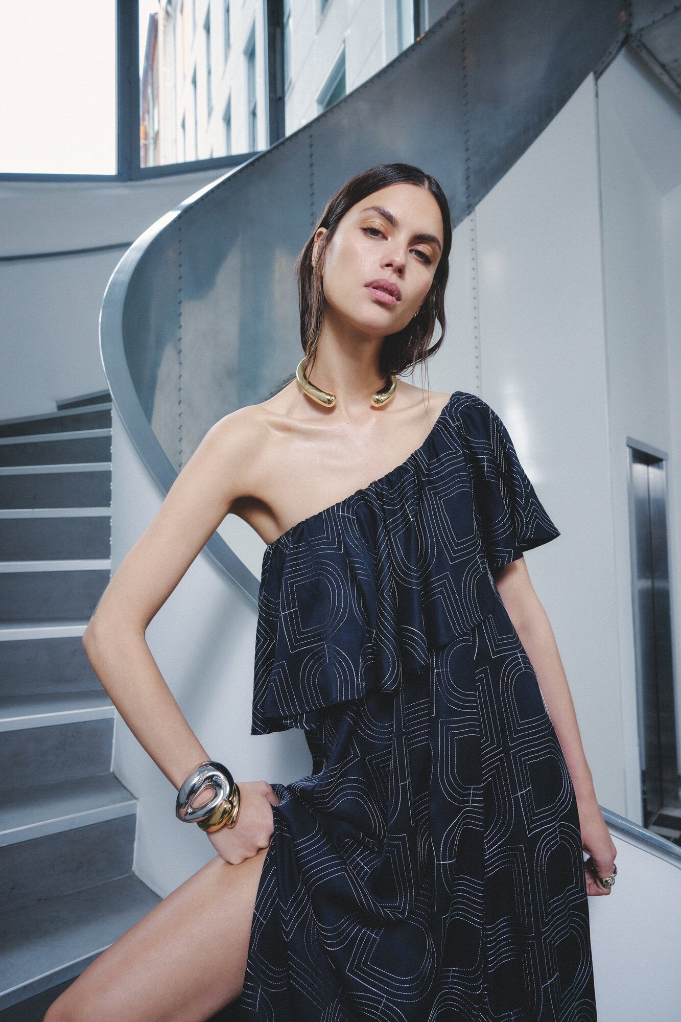 Chrissi Fluid Viscose Stitch kjole - sort