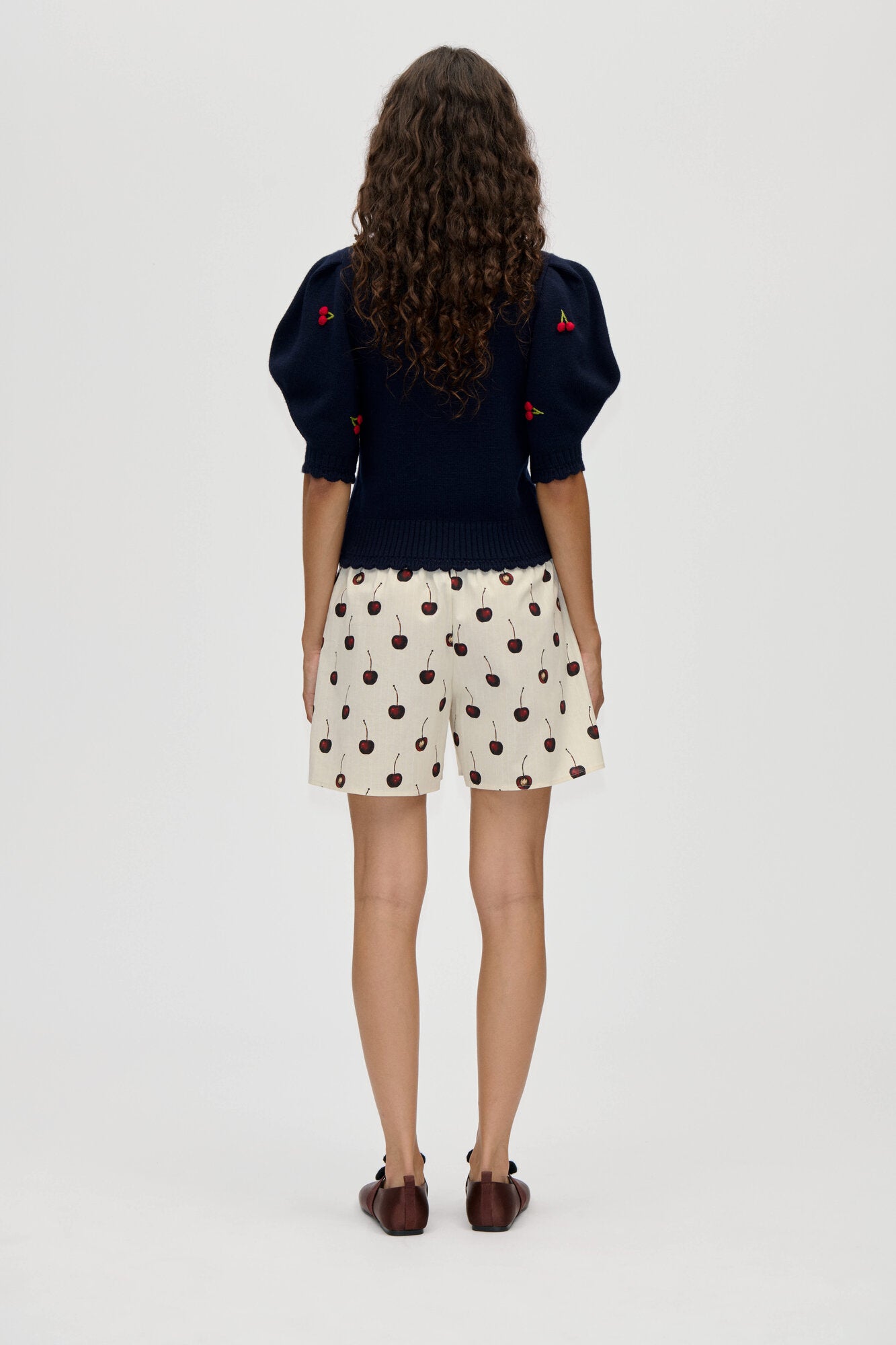 2359 Bobble Knit Polo Cardigan - Cherries Bobble