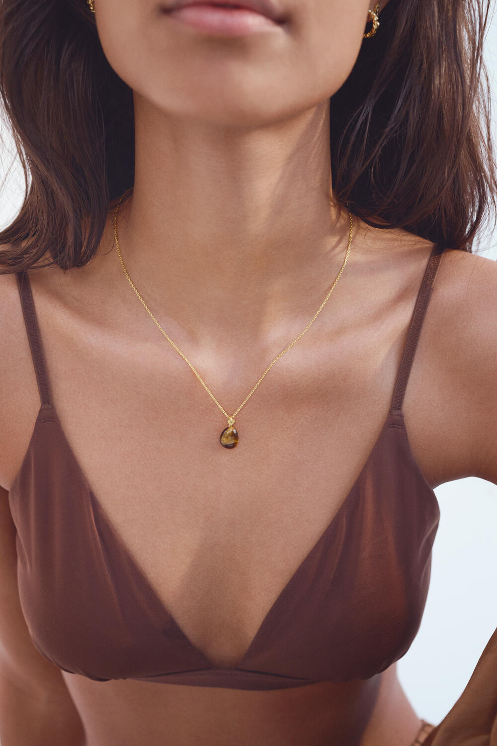 Tiger Eye Earth vedhæng - forgyldt