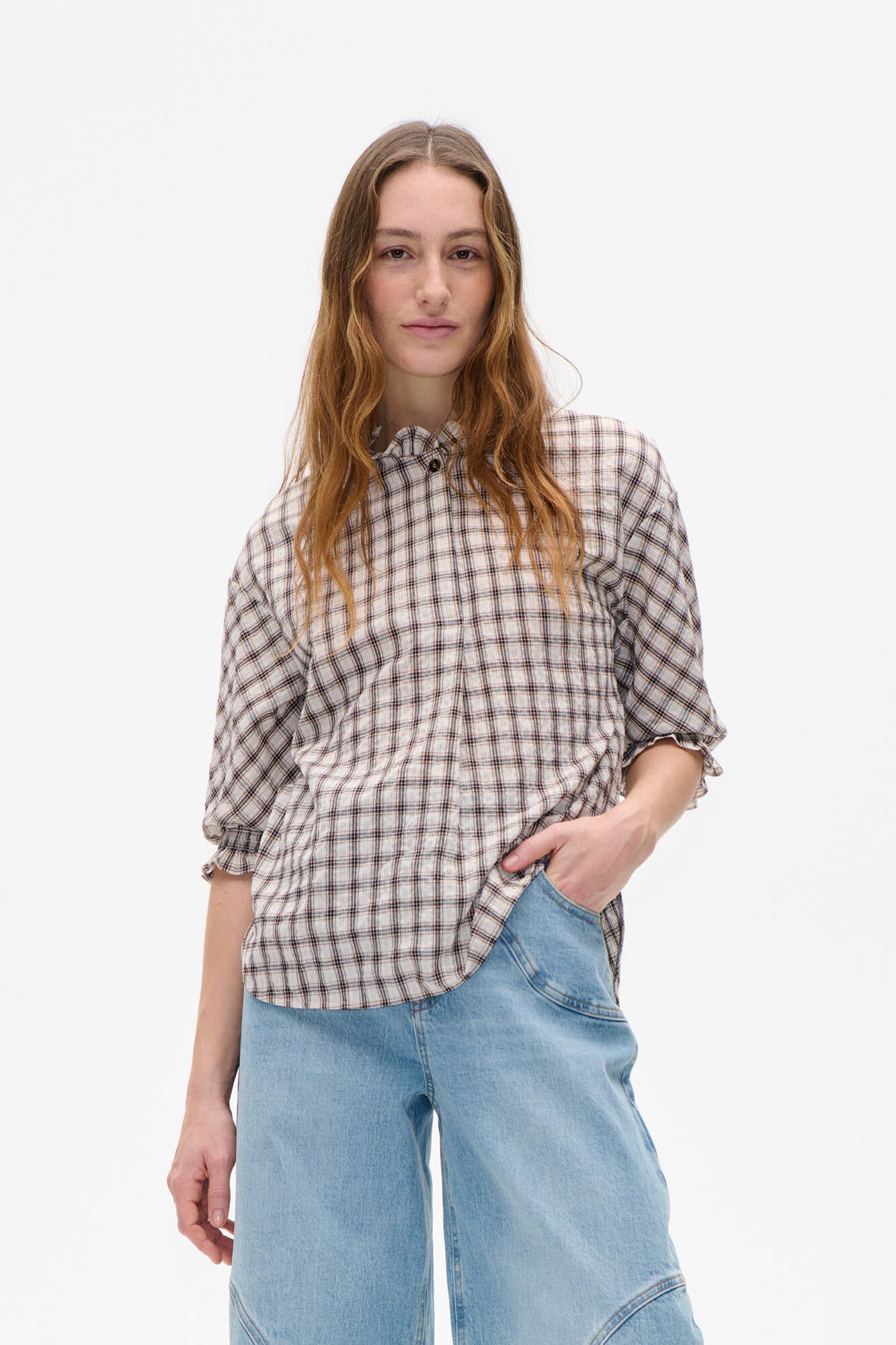 Margit bluse - Creme Mini Check