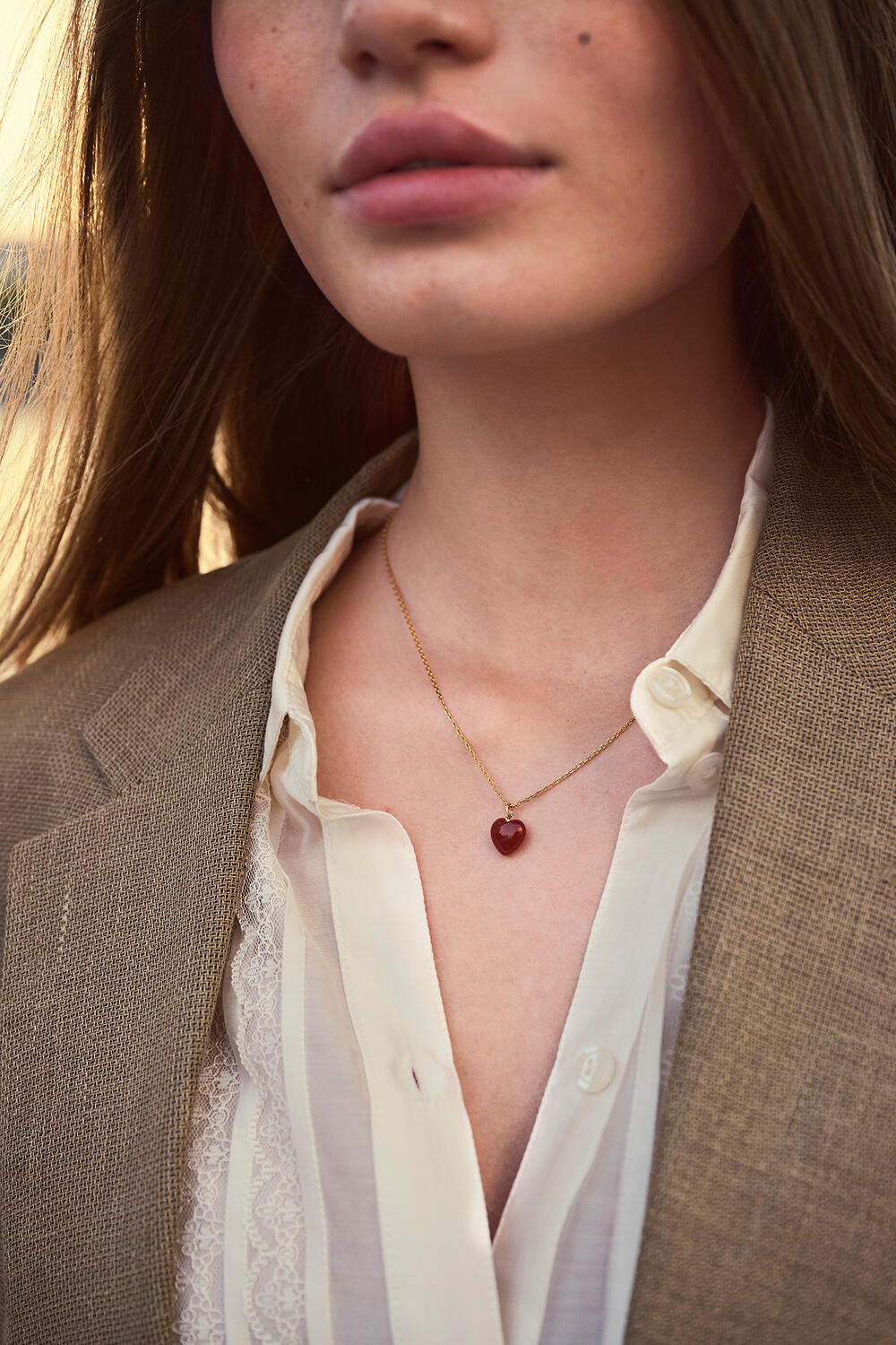 Esme Heart halskæde - Rød Jade