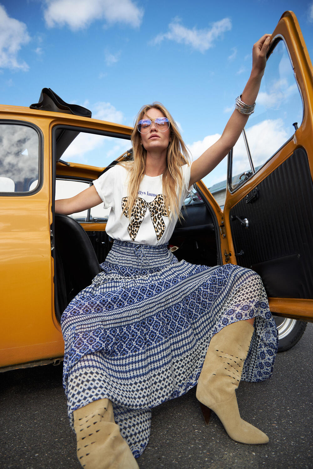 Diamond lang nederdel - blå