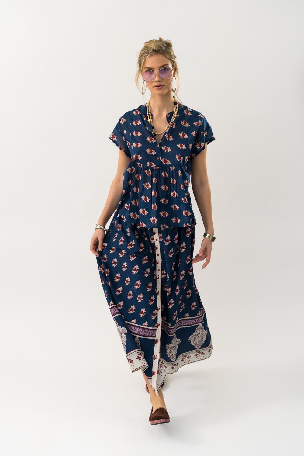 Rio lang nederdel - mørkeblå