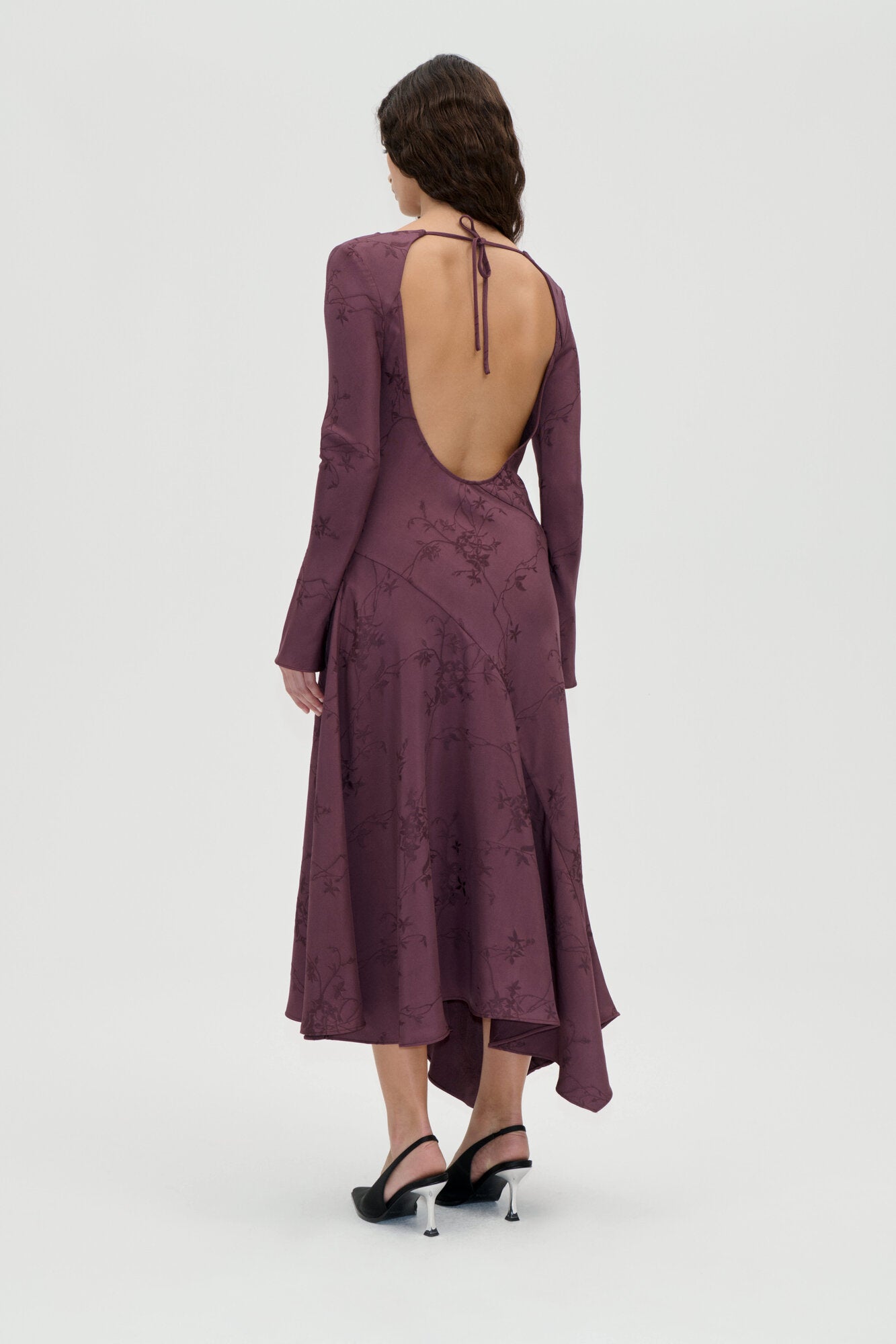 2548 Fluid Jacquard, Long Sleeve Scoop Back Dress