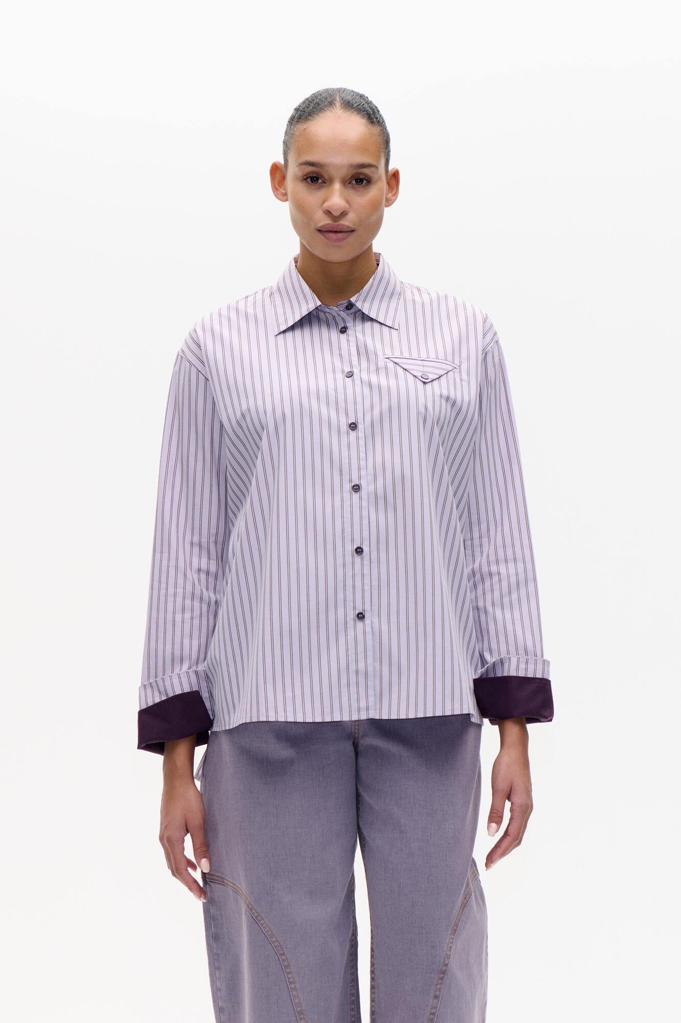 Melinda skjorte - Thistle Grey Stripe