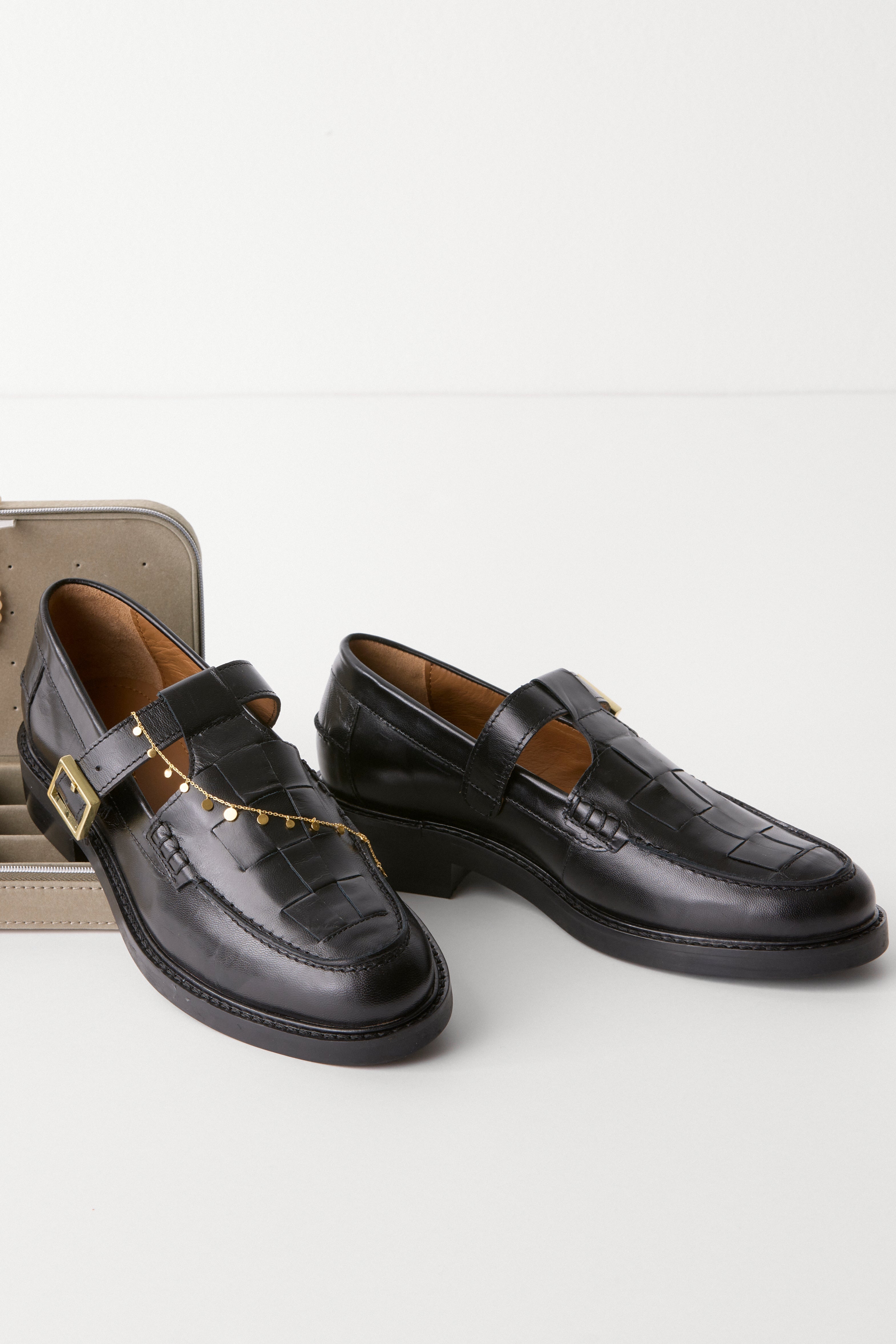 T-Bar Flet loafers - Black Calf 80