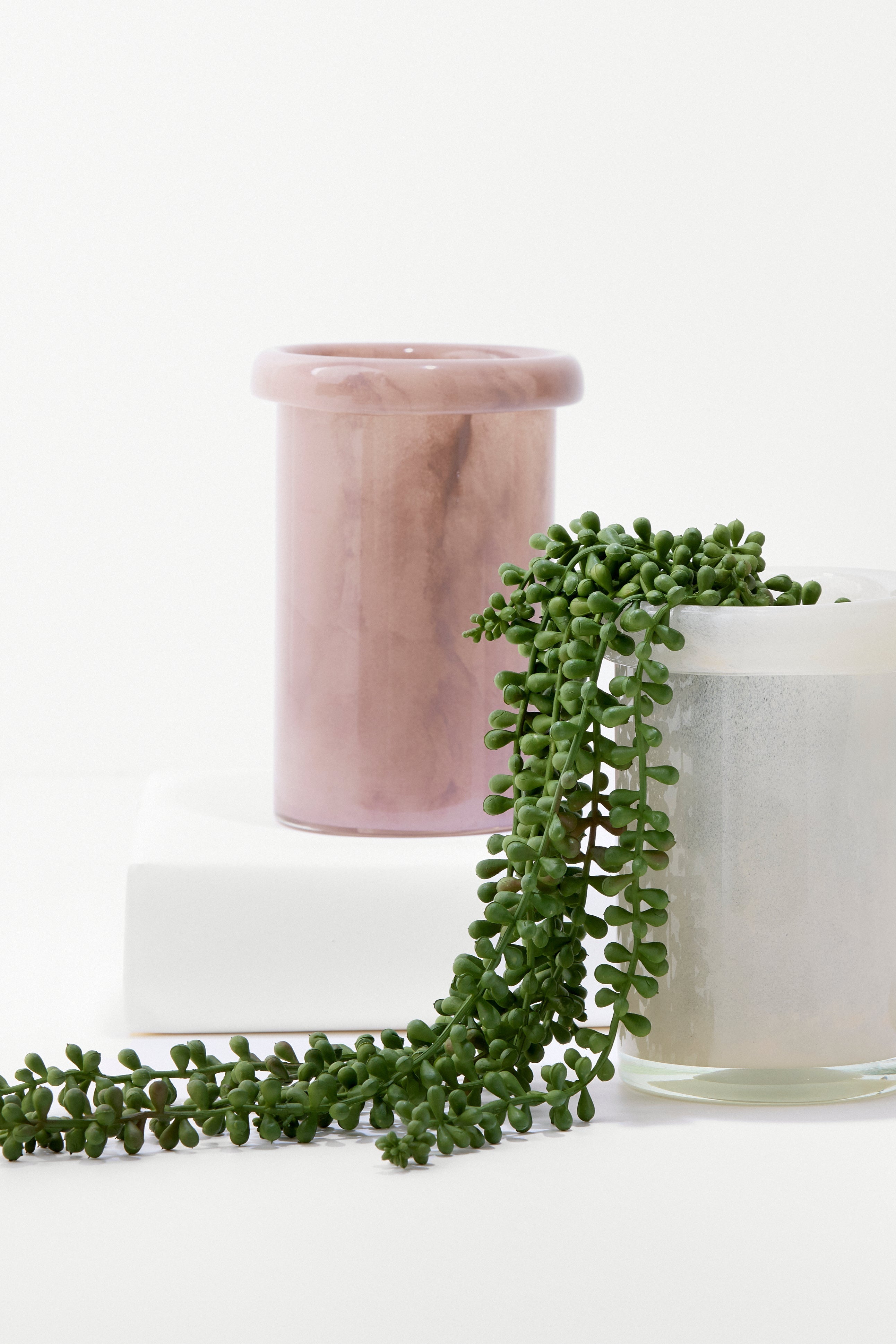 Cylinder vase med bøjet kant, rosa - H18 cm