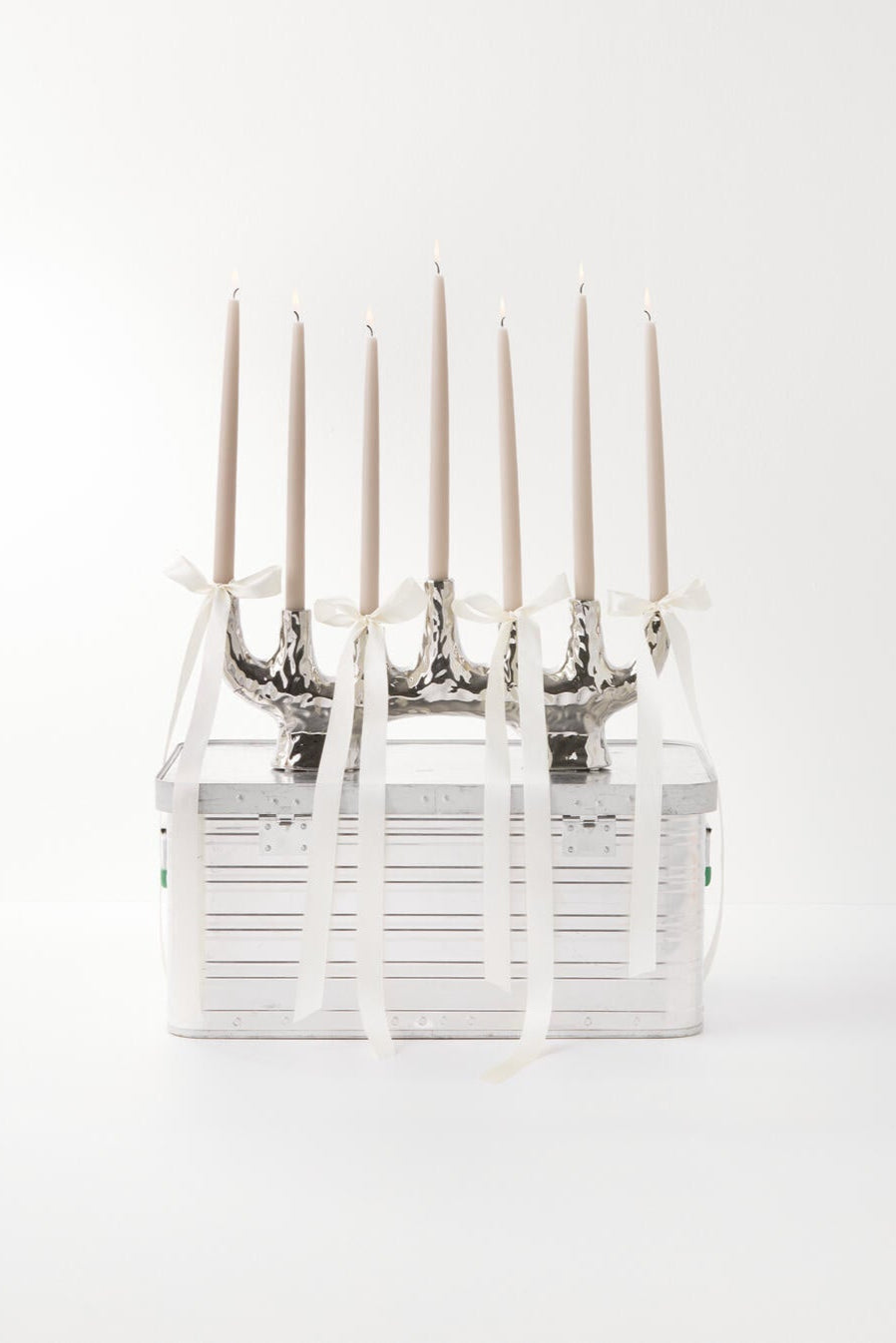 Aflang lysestage, sølvfarvet - 51x21 cm