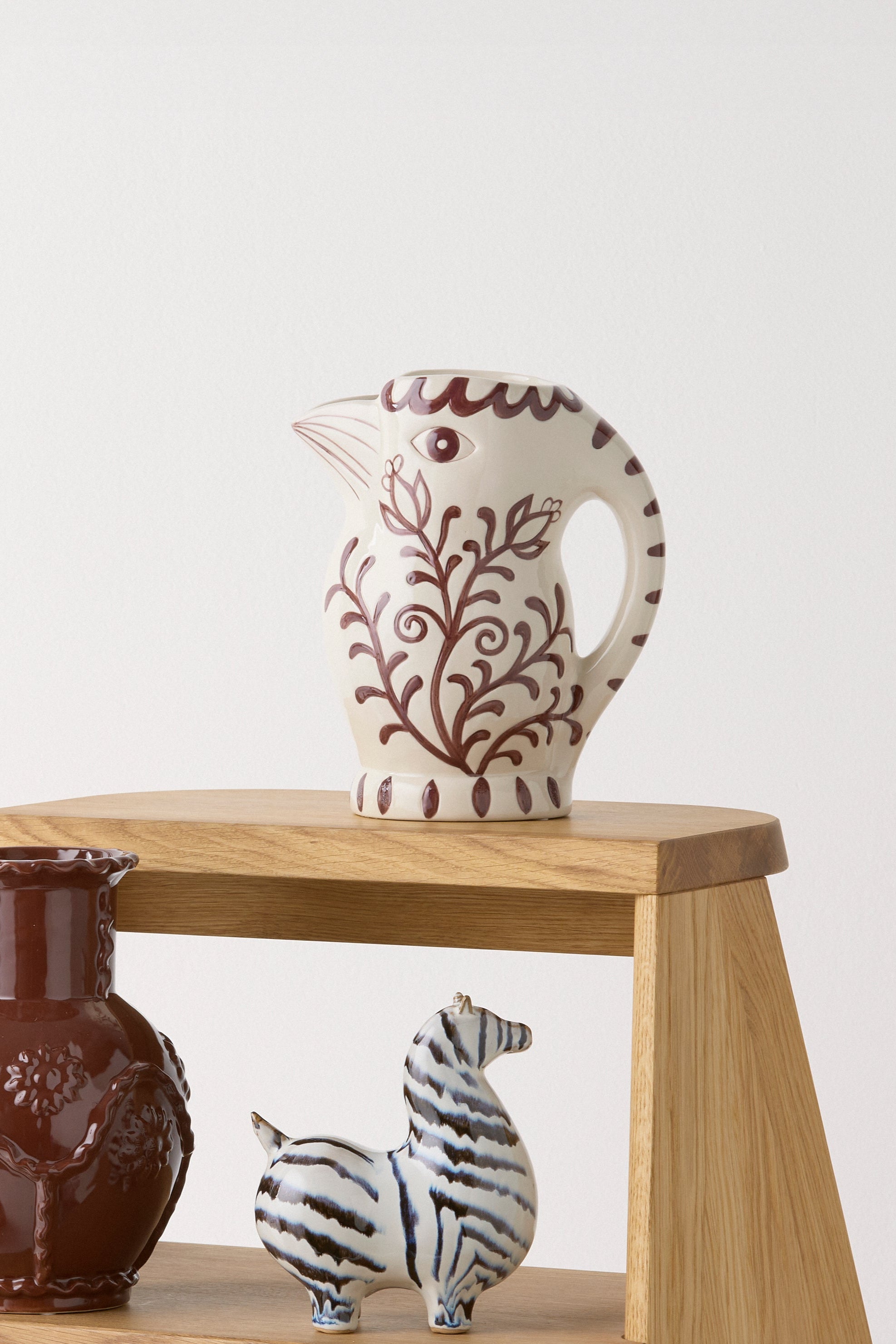 Fugle vase, hvid/bordeaux - H22 cm