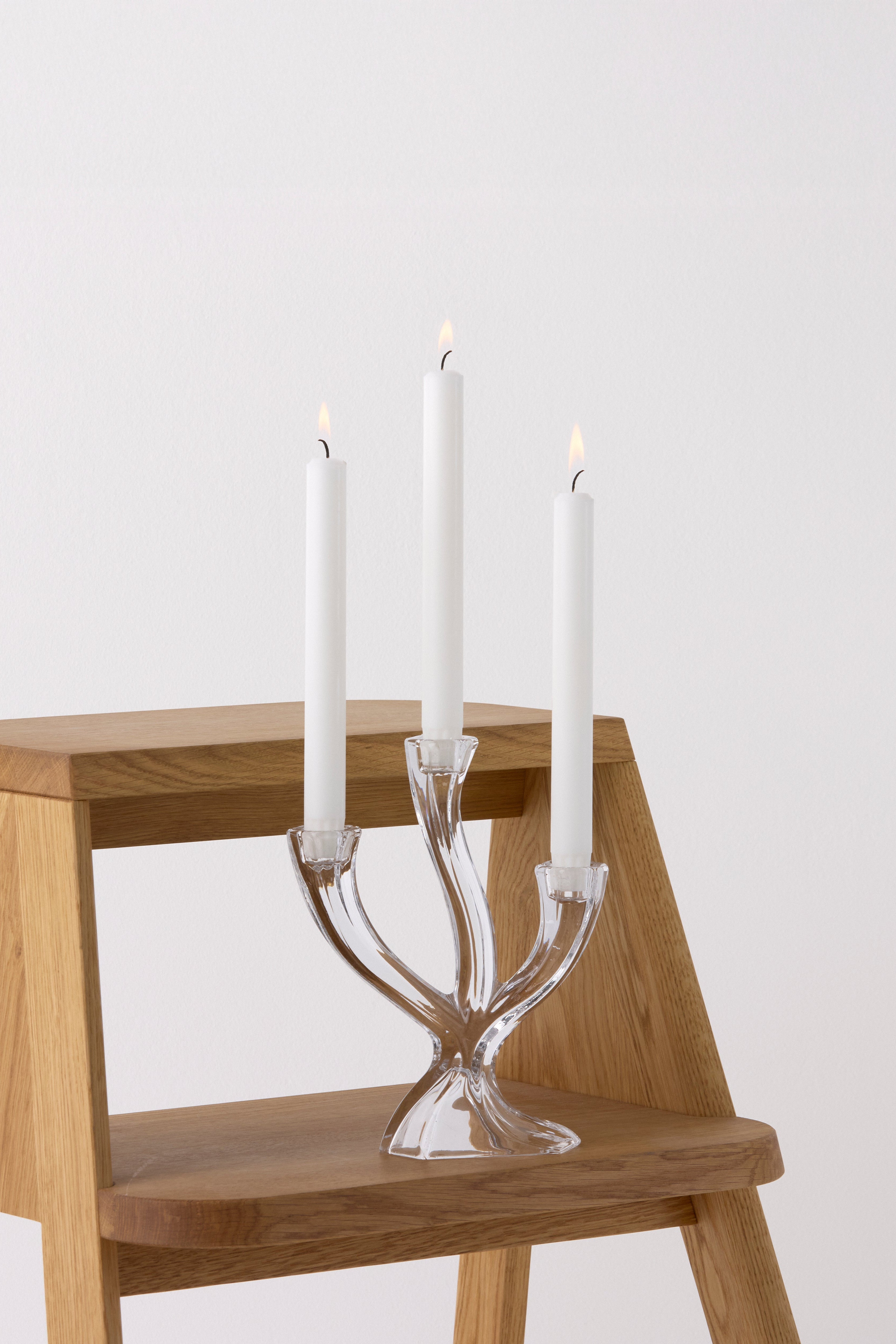 3 armet lysestage, klar - H23 cm