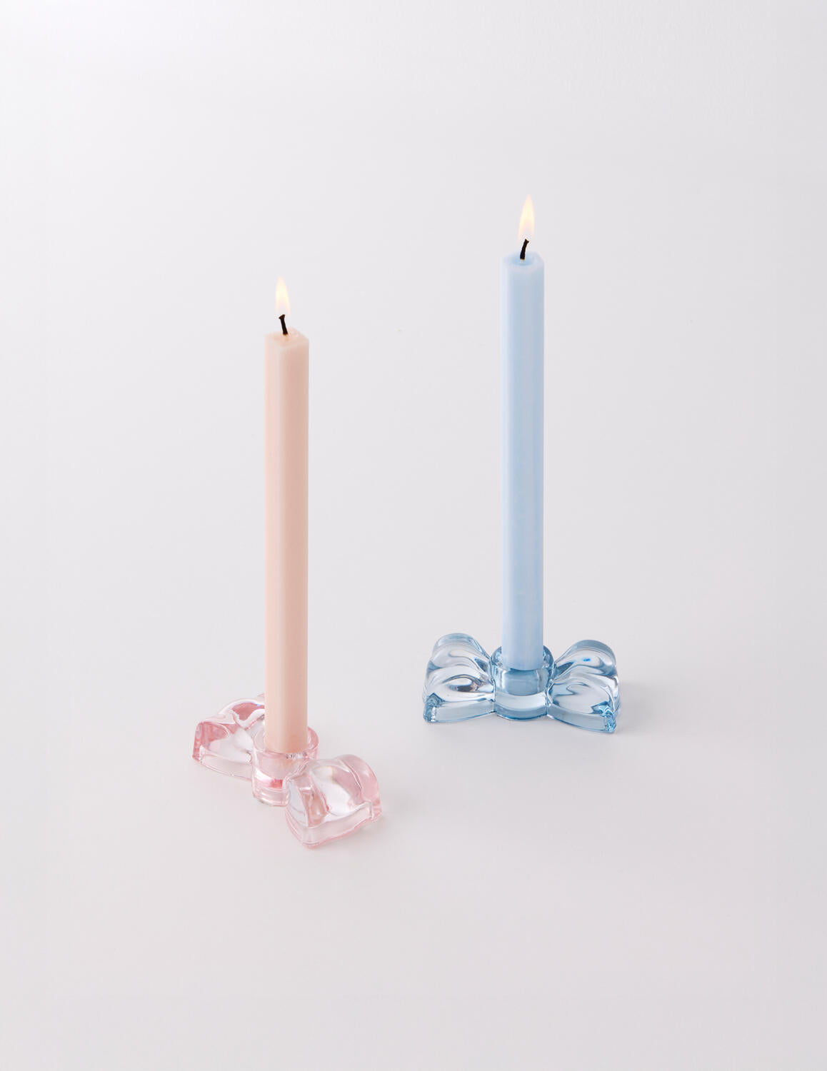 Sløjfe lysestage, blå - 10 cm.