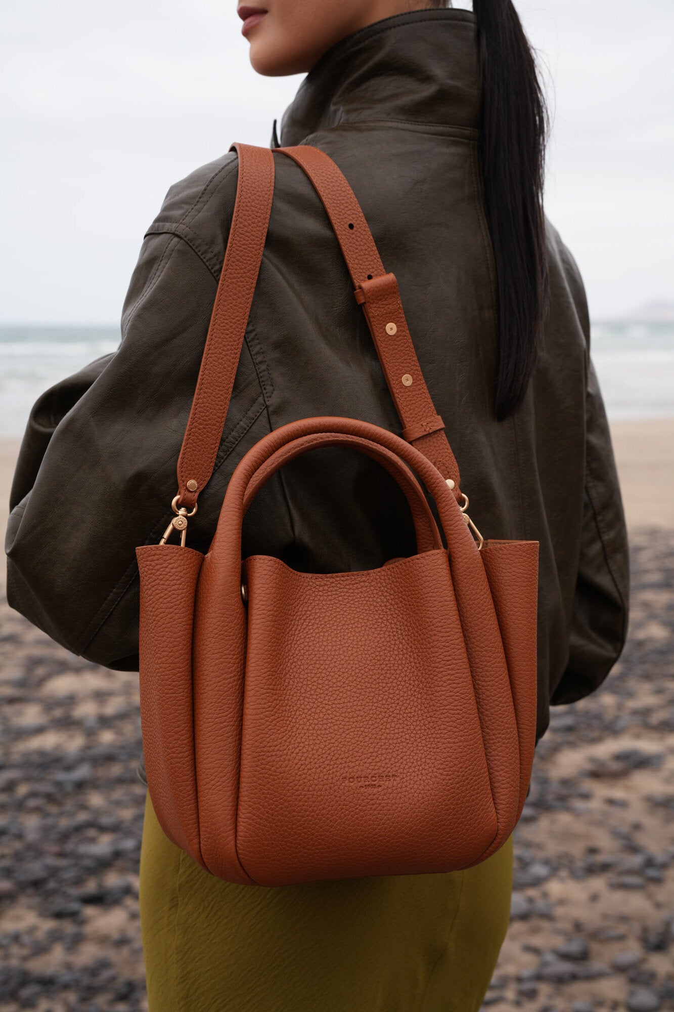 Citrouille lædertaske, mellem – Camel