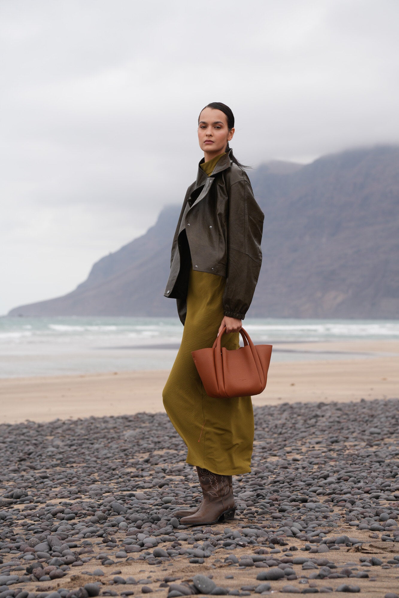 Citrouille lædertaske, mellem – Camel