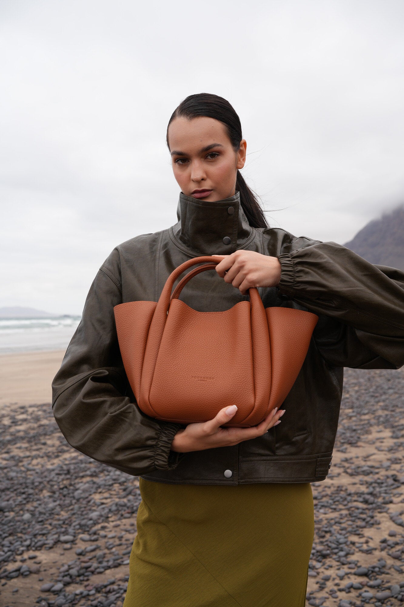 Citrouille lædertaske, mellem – Camel
