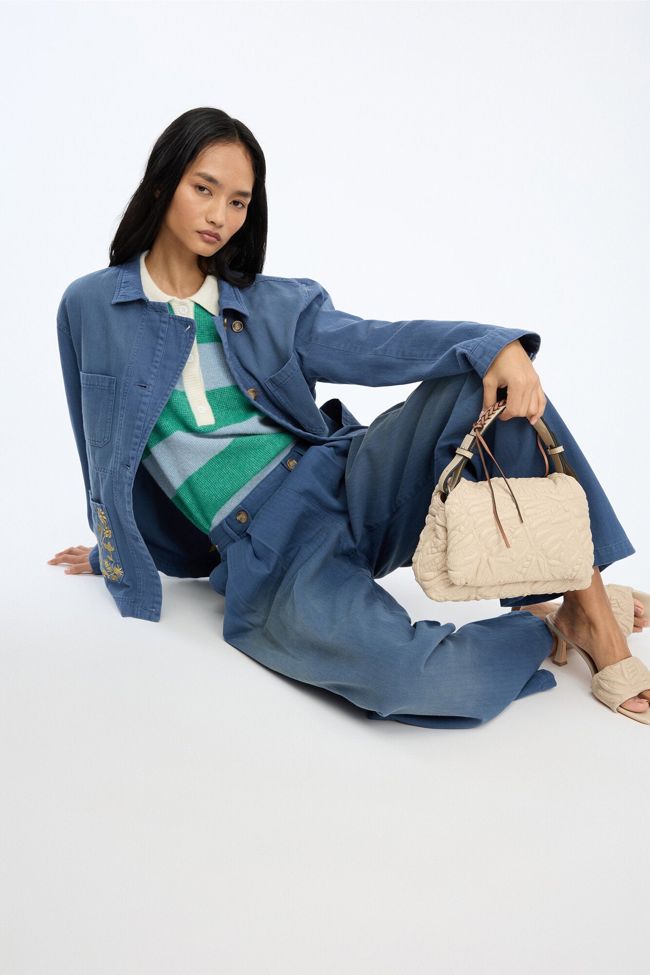 Roluke lædertaske - beige