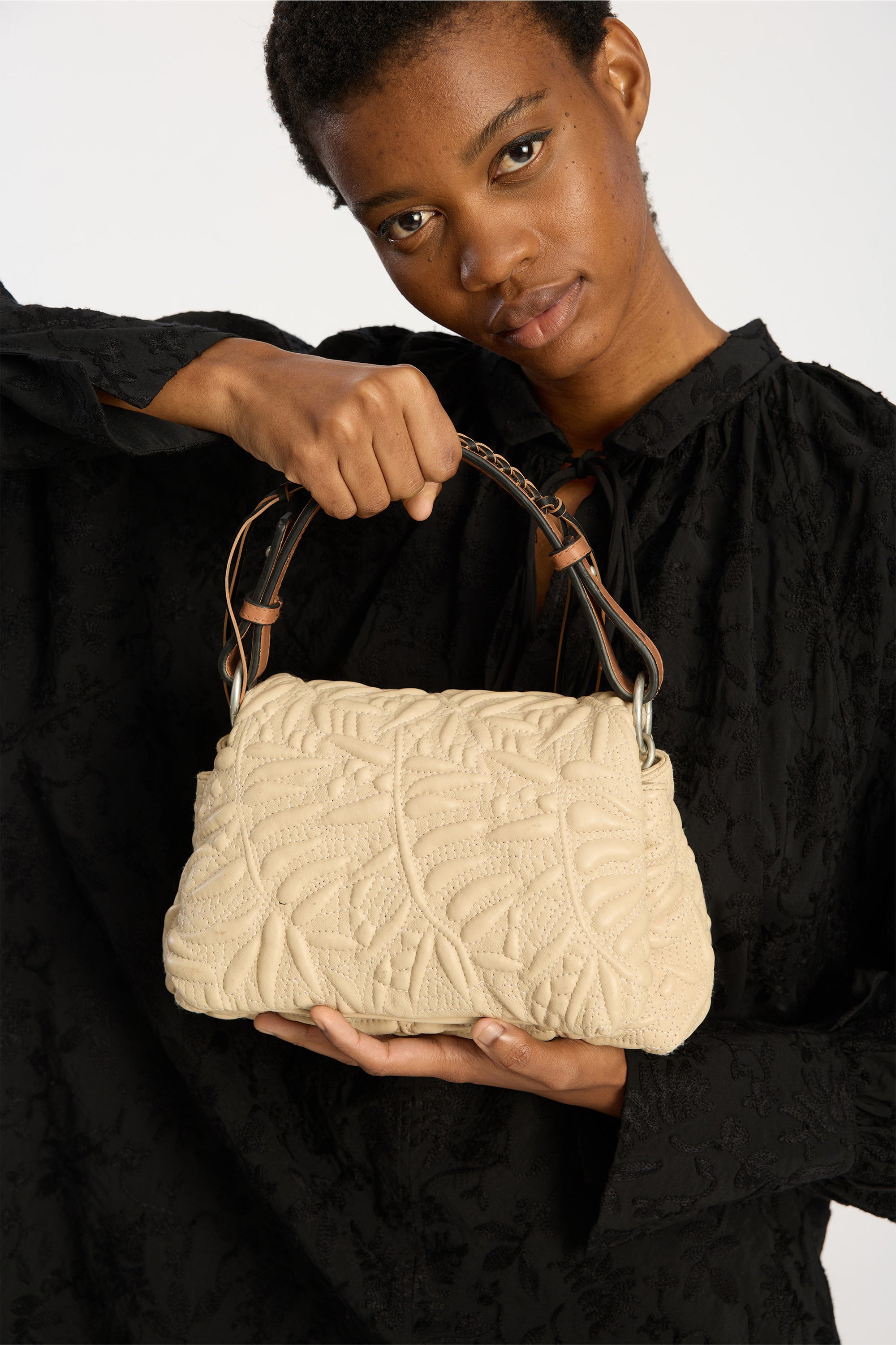 Roluke lædertaske - beige