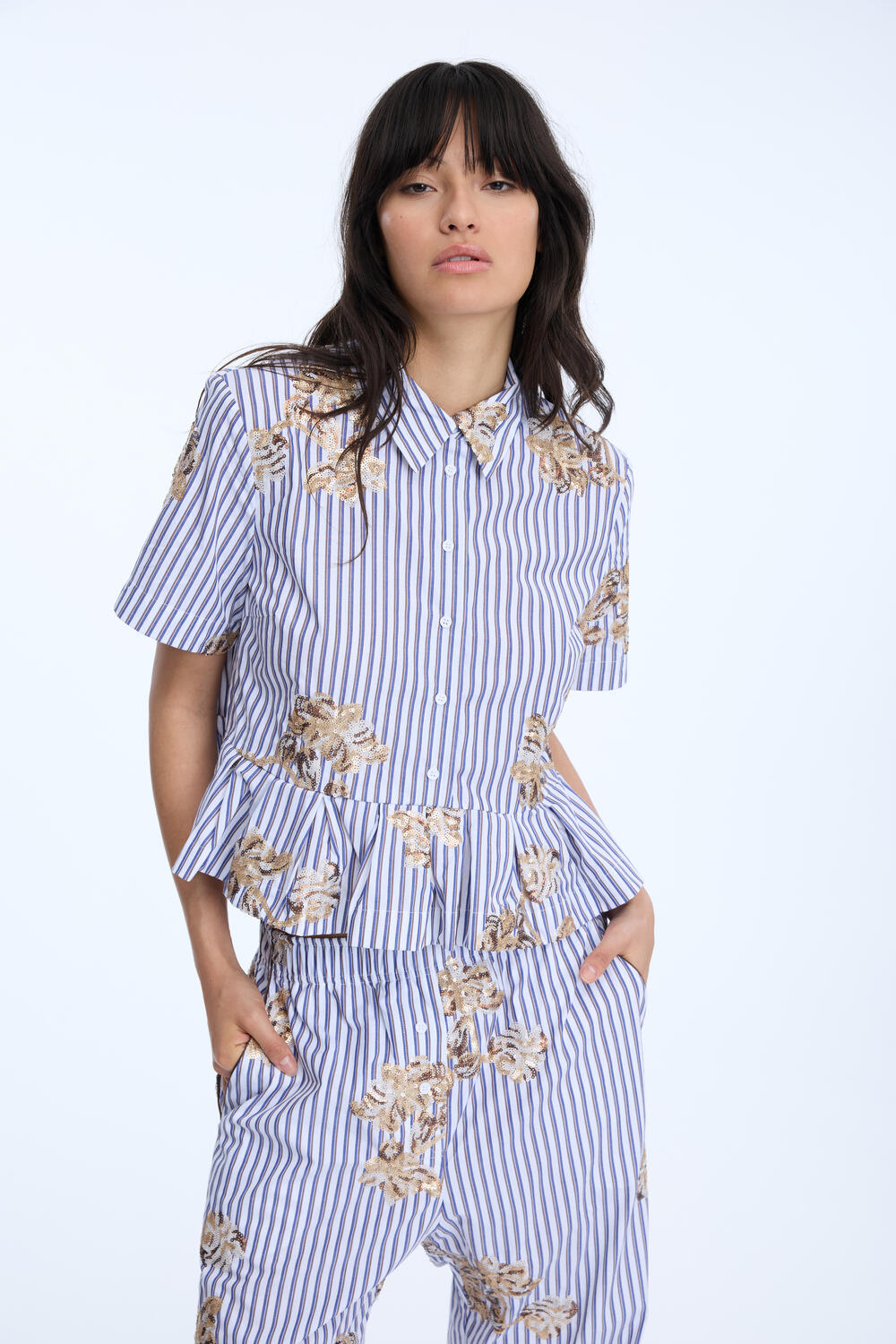 Nuriana kortærmet skjorte - 333 Stripe White