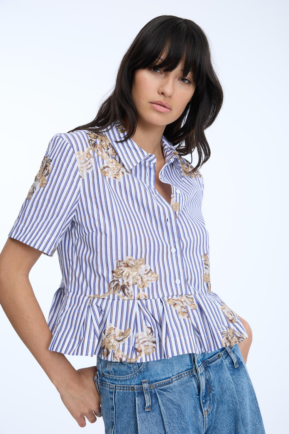Nuriana kortærmet skjorte - 333 Stripe White