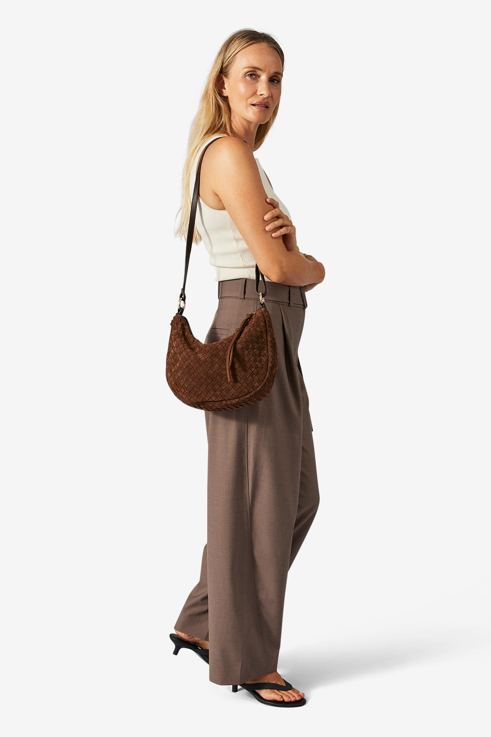 Rozzano Marlin Braided ruskind skuldertaske - Chocolate
