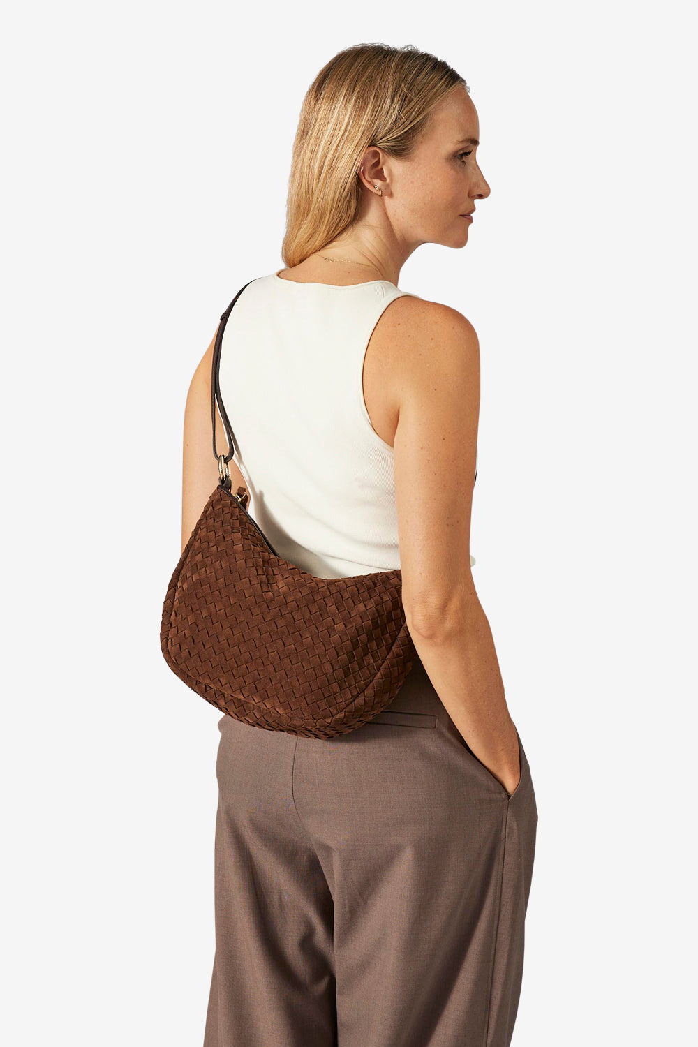 Rozzano Marlin Braided ruskind skuldertaske - Chocolate
