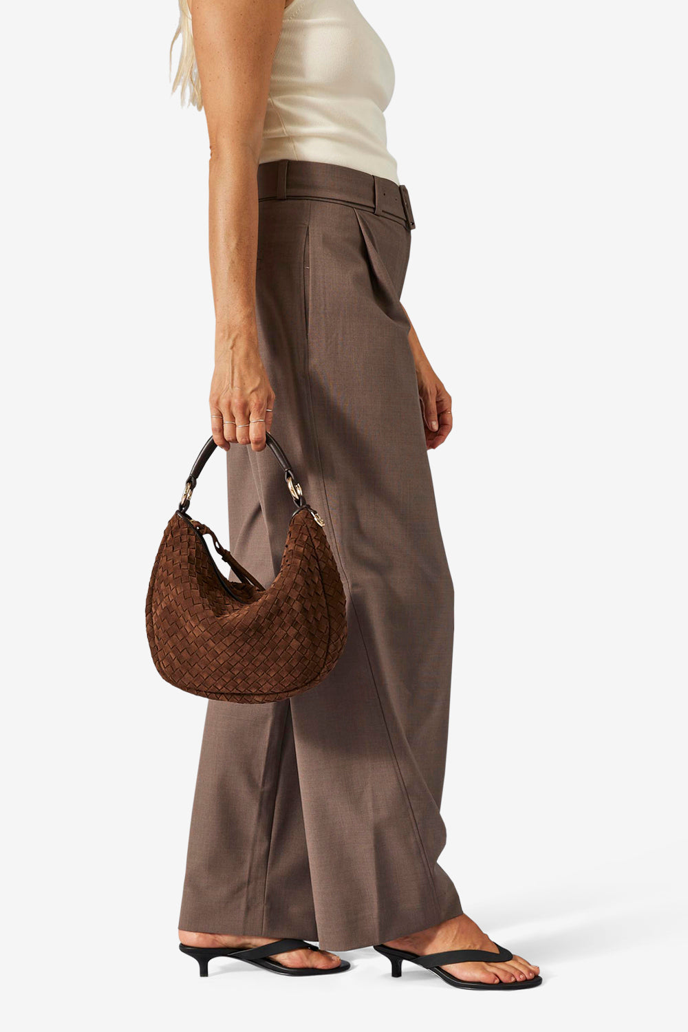 Rozzano Marlin Braided ruskind skuldertaske - Chocolate