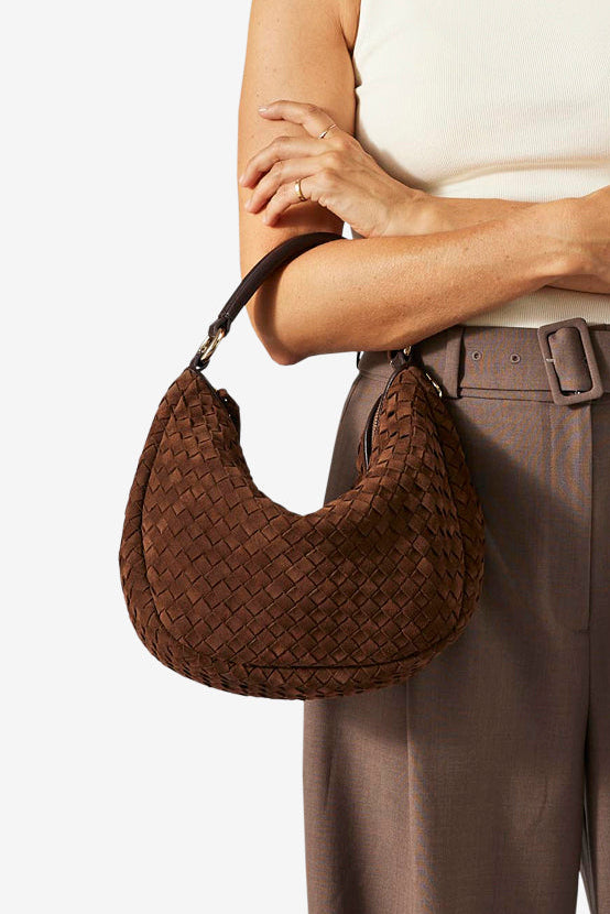 Rozzano Marlin Braided ruskind skuldertaske - Chocolate