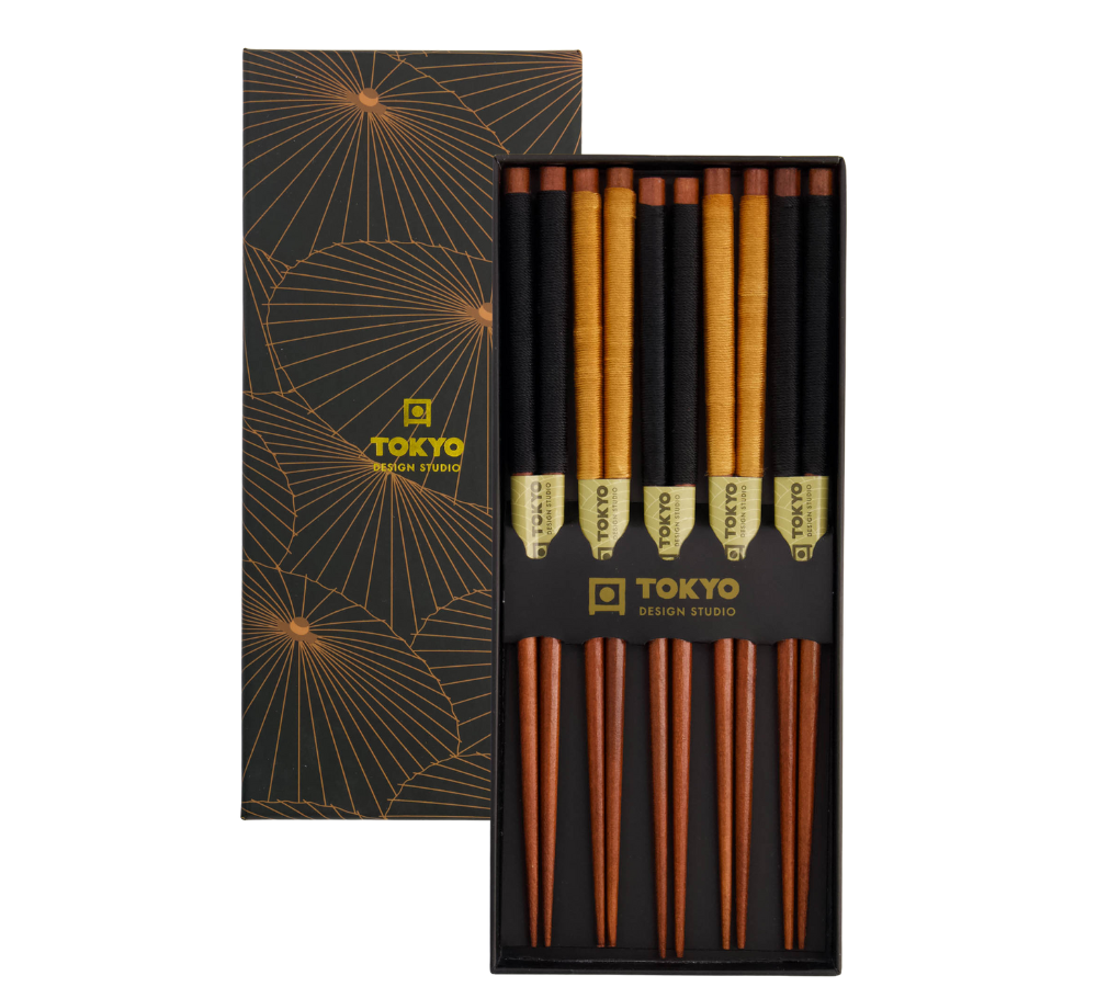 Spisepinde gavesæt, Wooden Gold Umbrella - 5 par