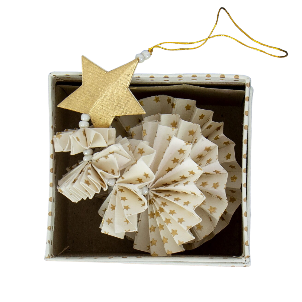Fold Fir juleophæng – Offwhite/guldfarvet