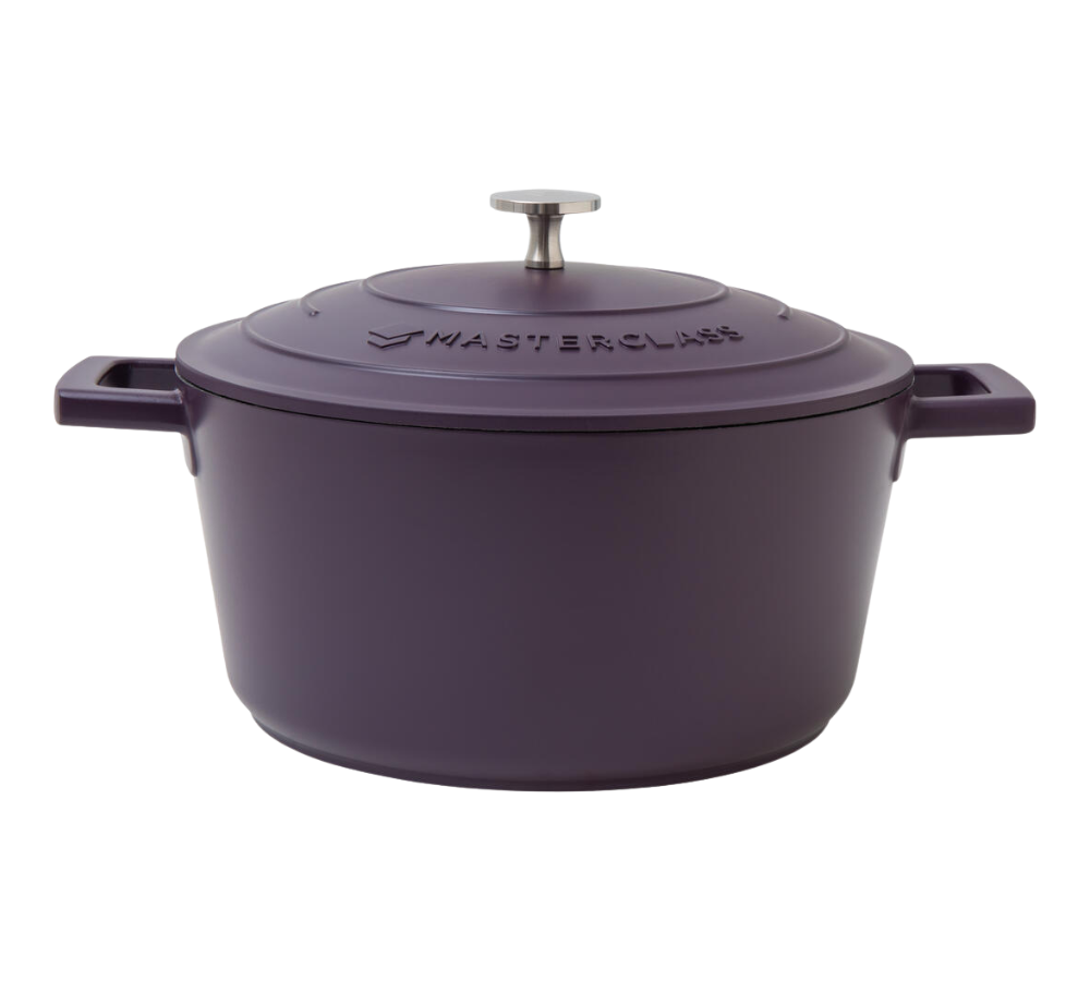 Støbt aluminiums gryde m/låg, lilla - 4L