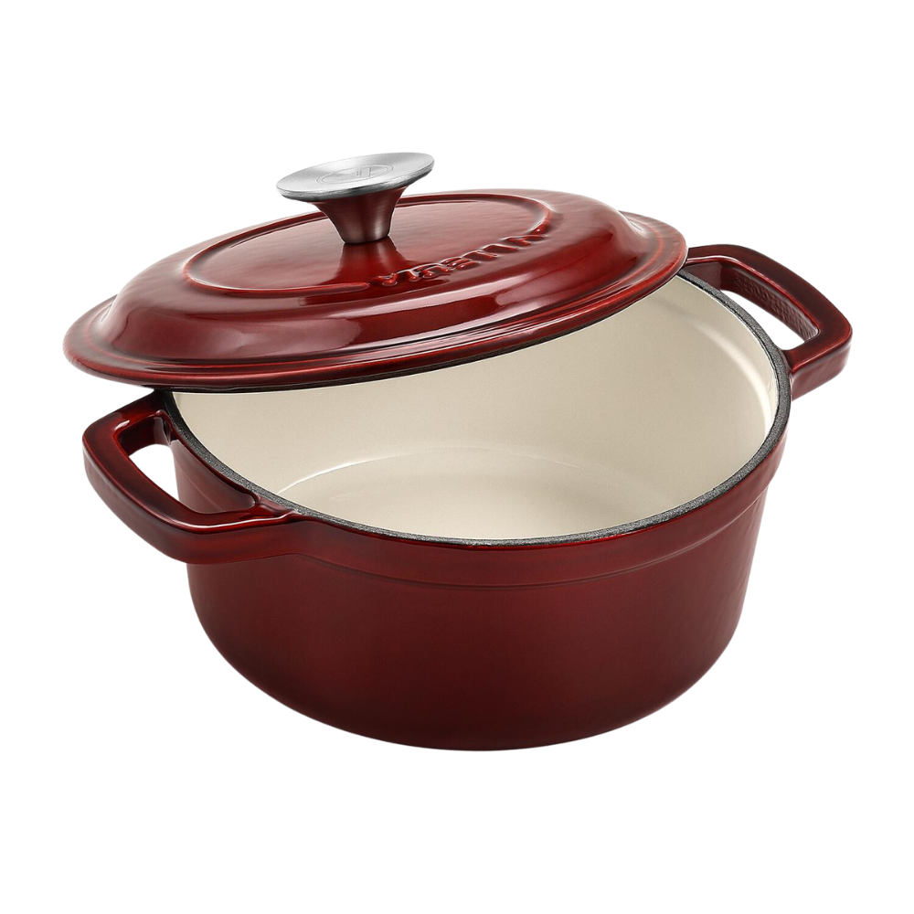 Emaljeret støbejernsgryde, Ø20 cm - Ribsrød