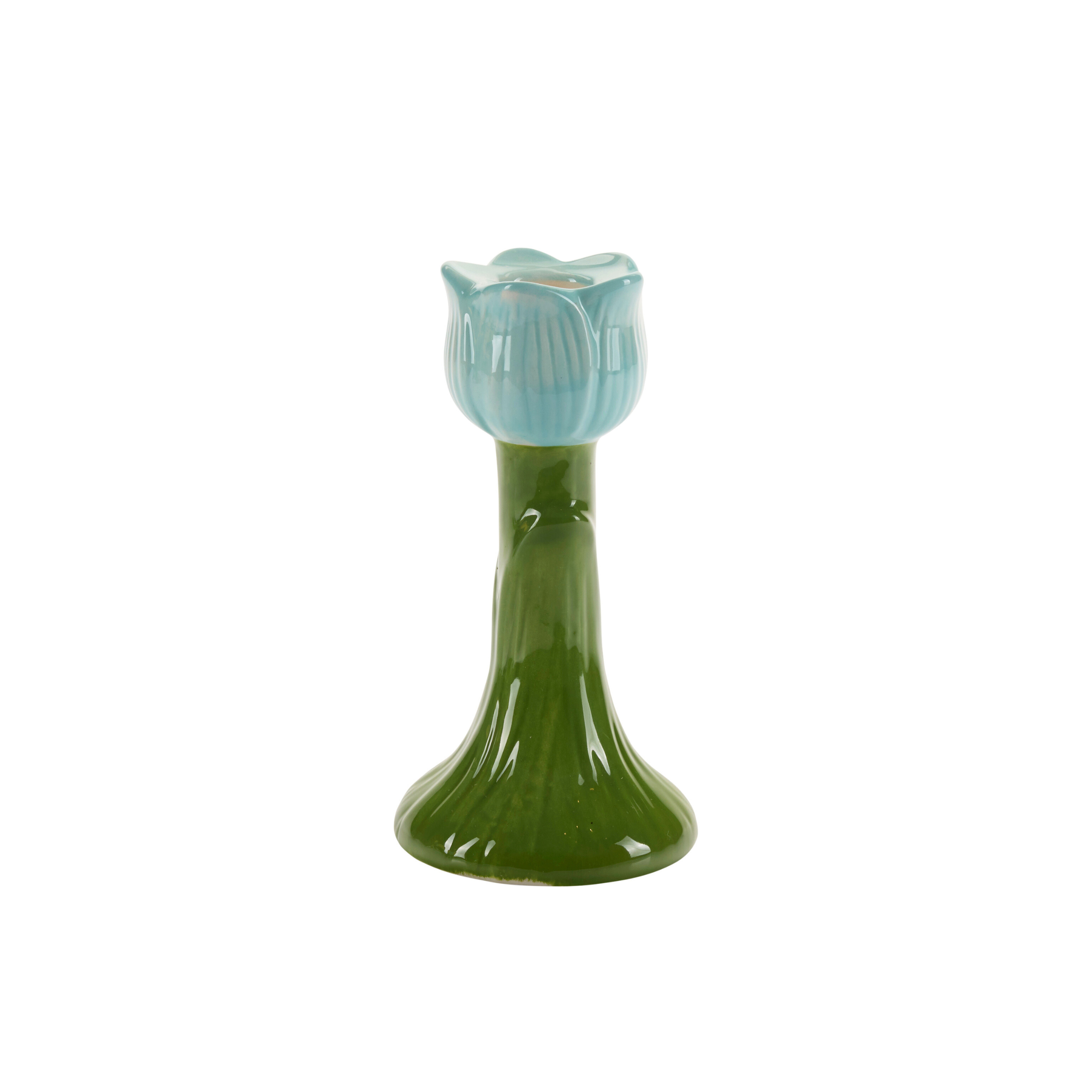 Blomst lysestage , blå - H14 cm.