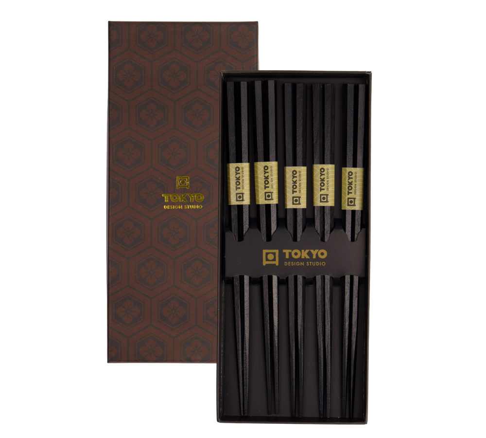 Spisepinde gavesæt, Hexagon Black - 5 par