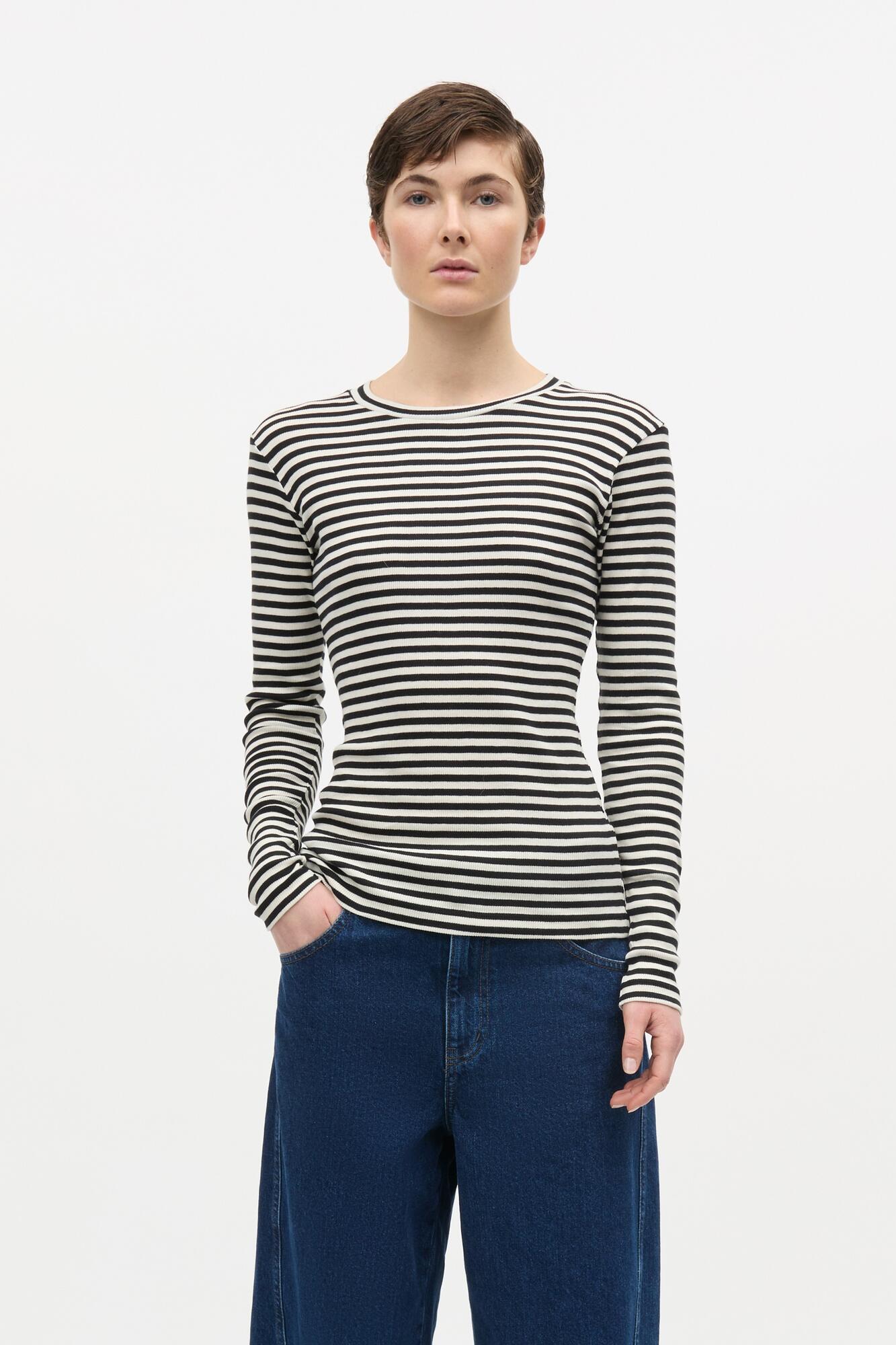 2X2 Cotton Stripe Tuba langærmet t-shirt – Black/Vanilla Ice