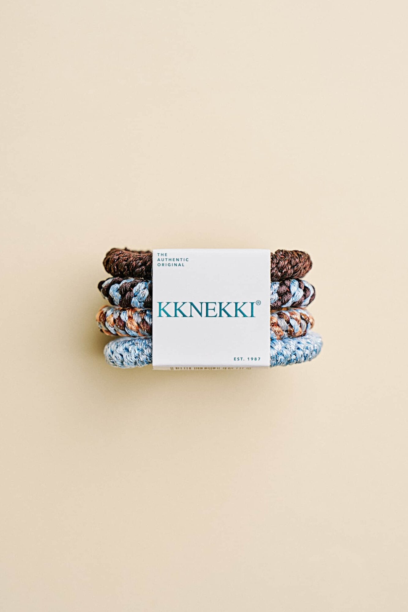 Kknekki hårelastikker, Brun/Blå - 4 stk