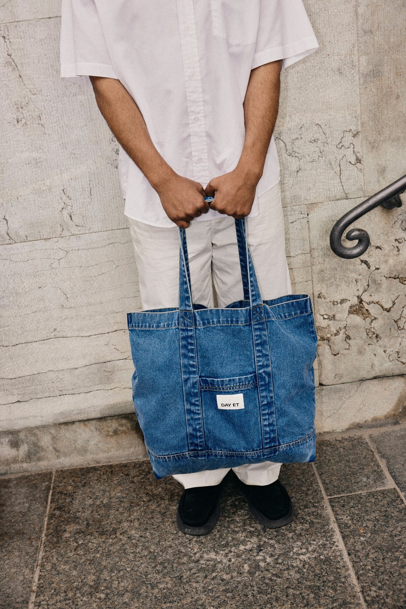 Washed Denim shopper taske - Medium Denim