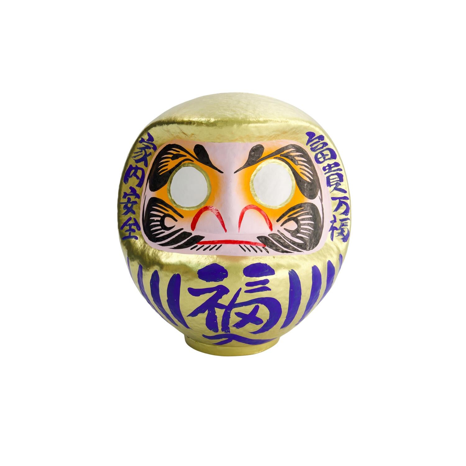 Daruma figur, guldfarvet - H9 cm
