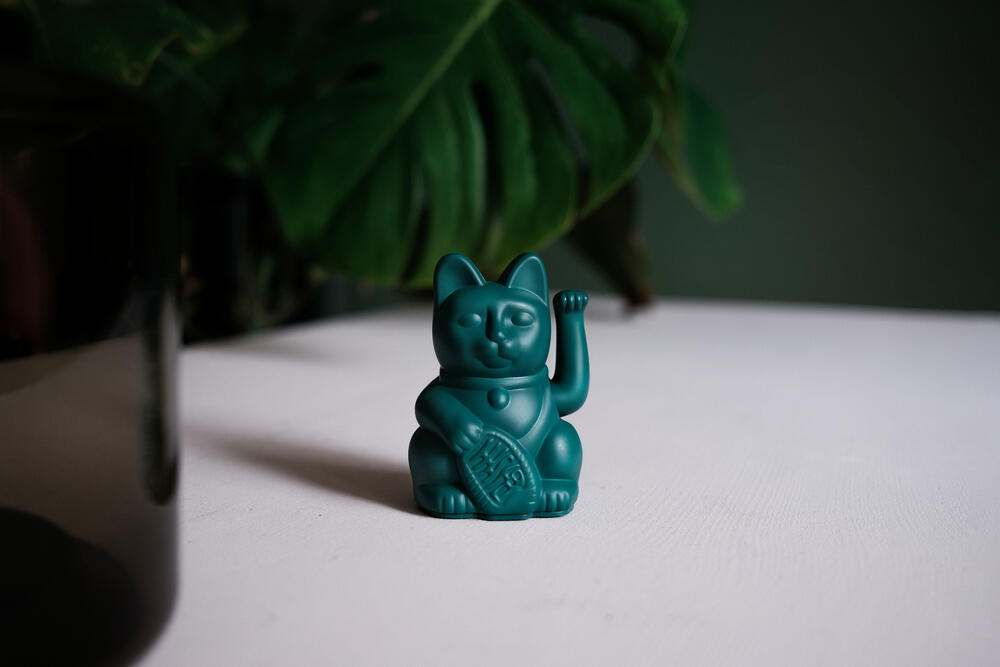 Maneki-Neko kat, mini - grøn