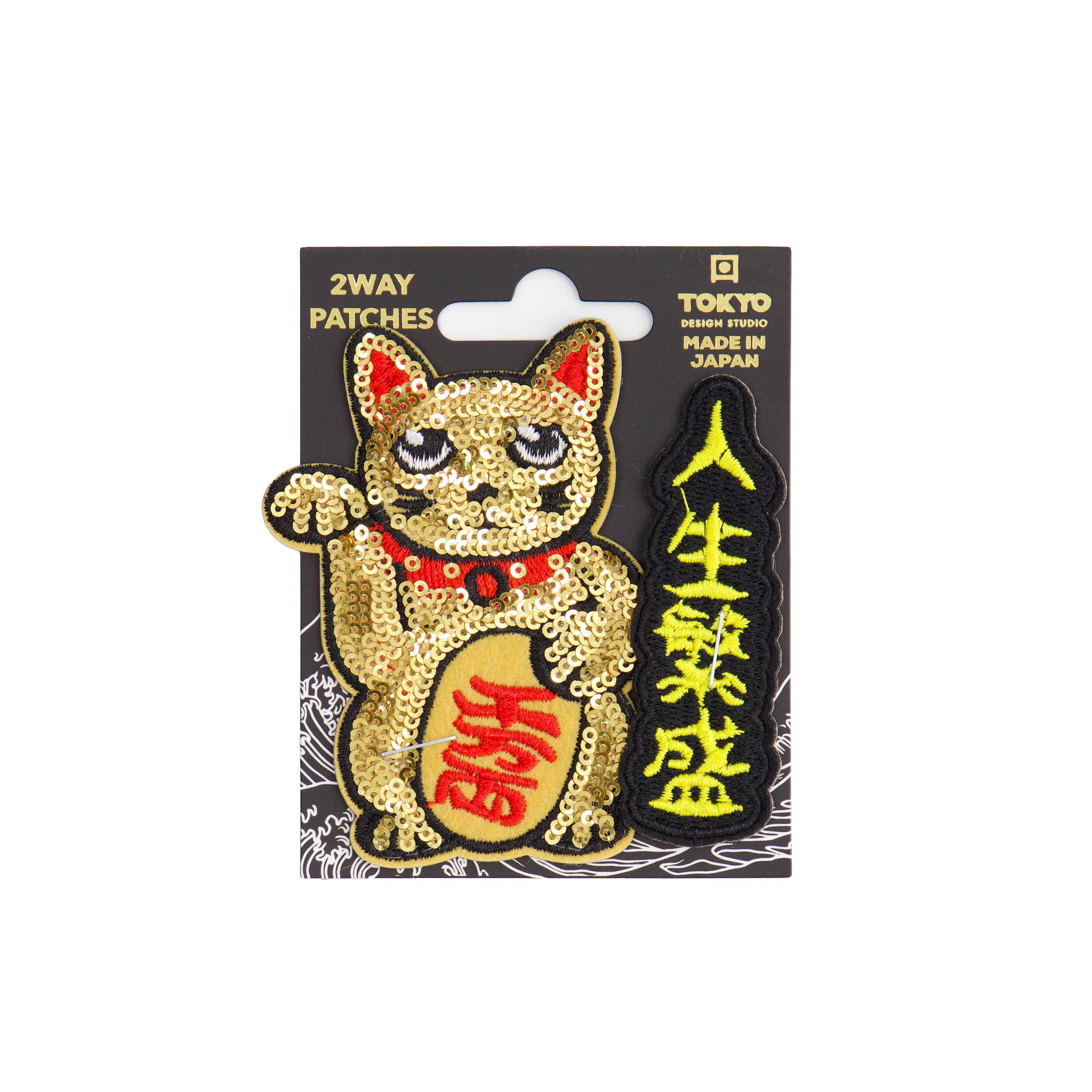 Gold Lucky Cat 2Way patches - Multicolor