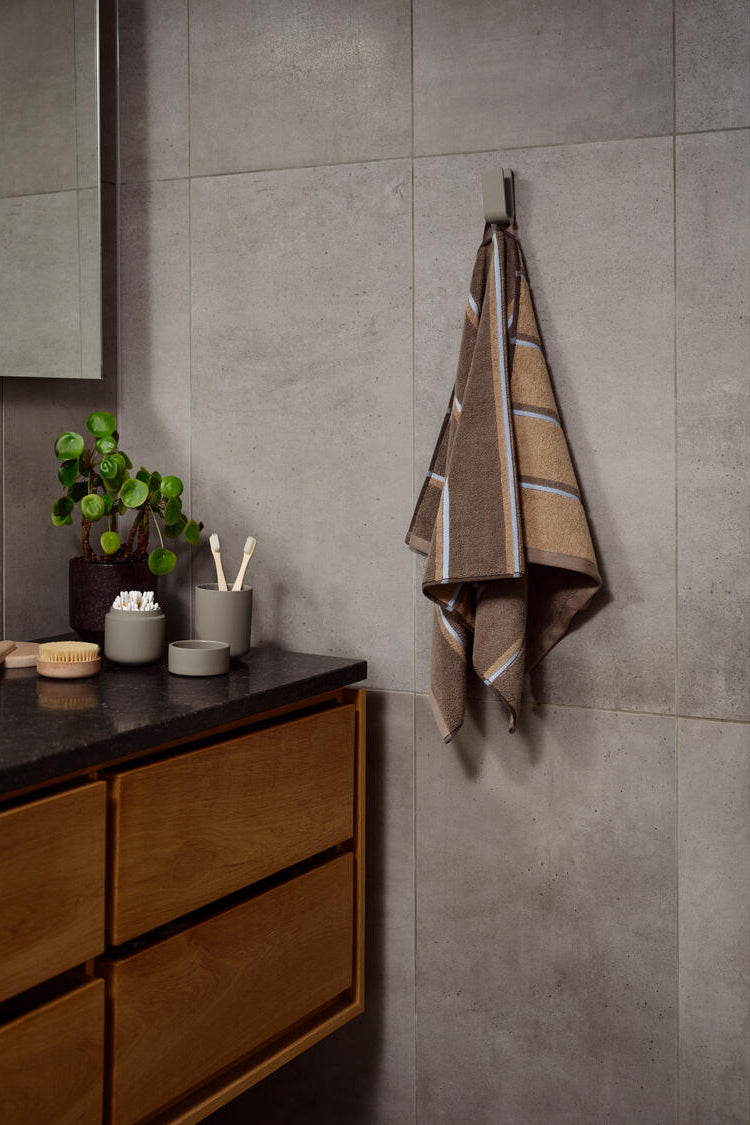 Sauna håndklæde - Taupe/Camel/Sky Blue