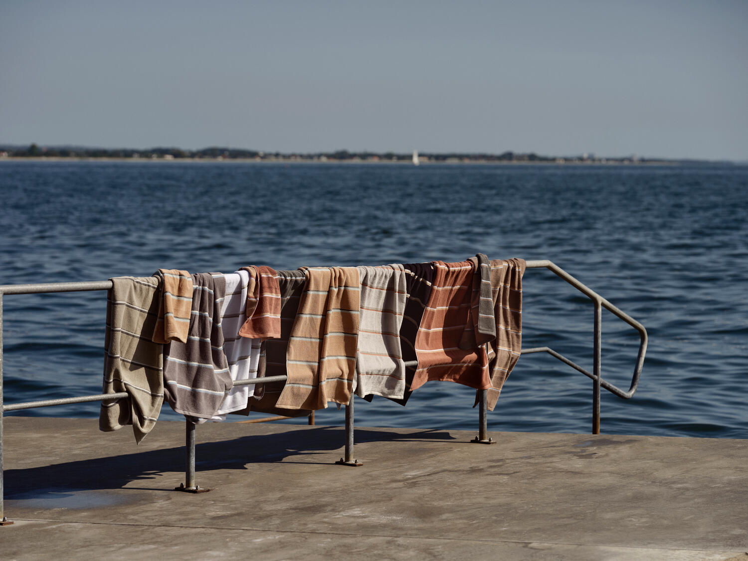 Sauna håndklæde - Taupe/Camel/Sky Blue