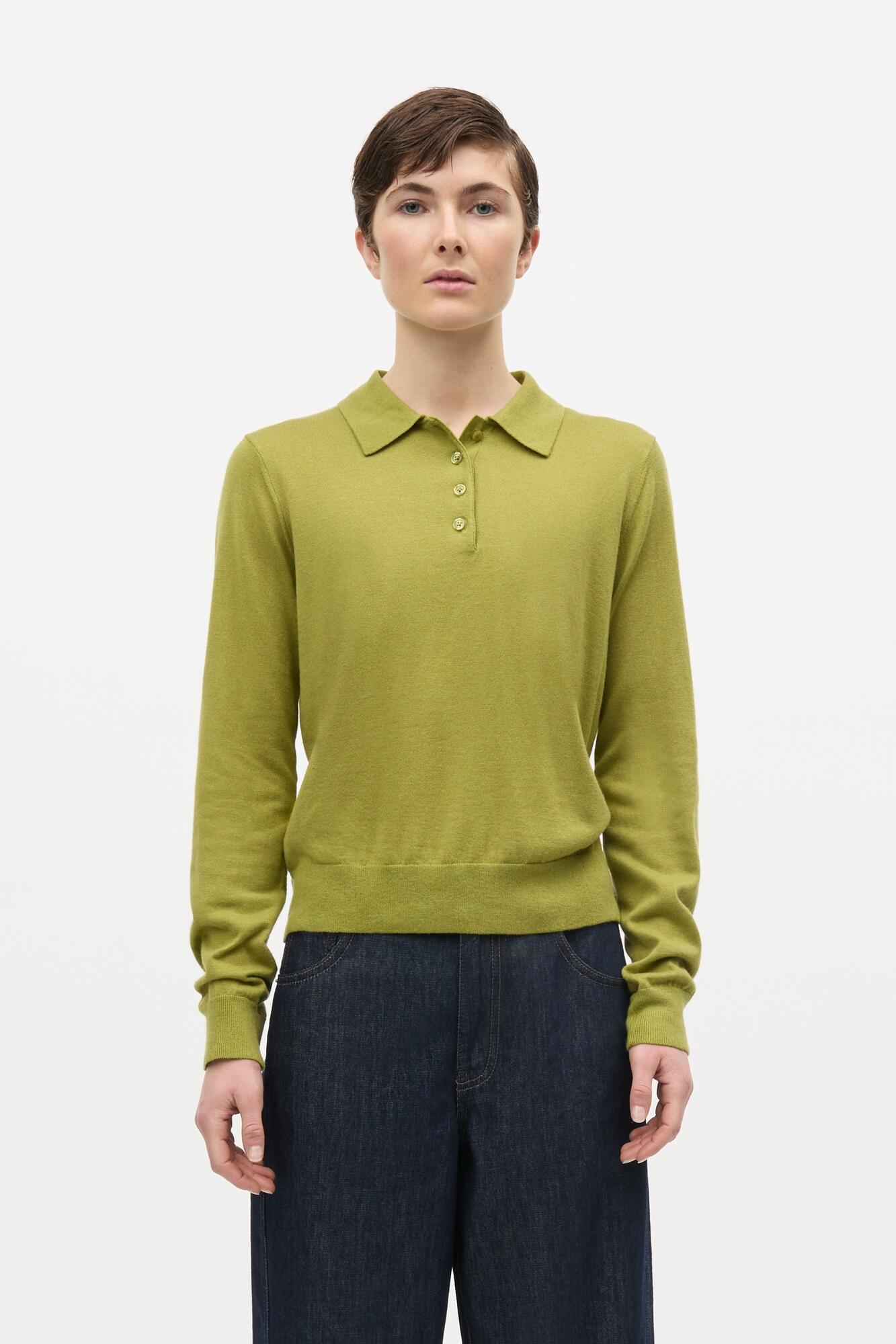Fine Merino Rosa Polo uldstriktrøje – Green Olive