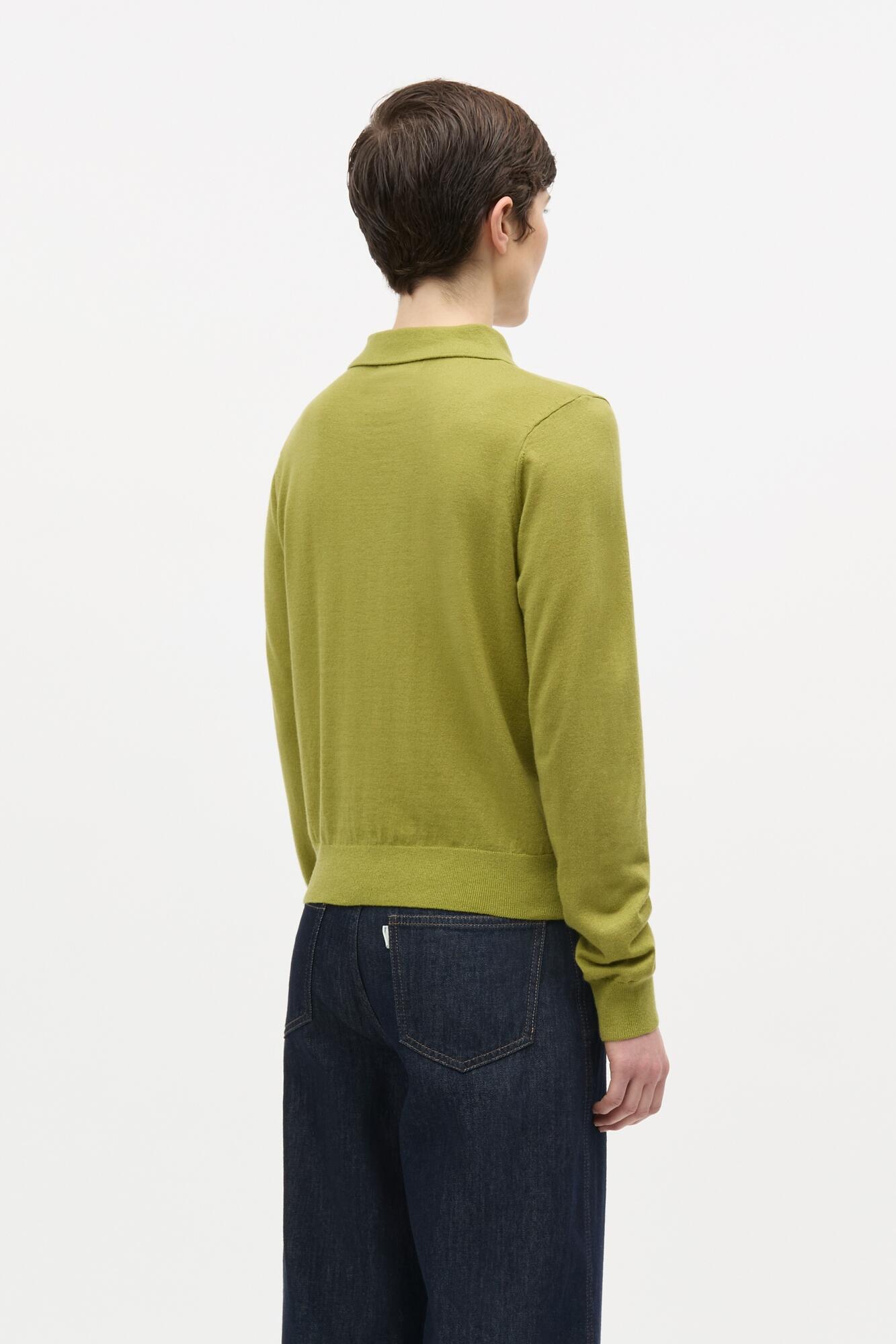 Fine Merino Rosa Polo uldstriktrøje – Green Olive