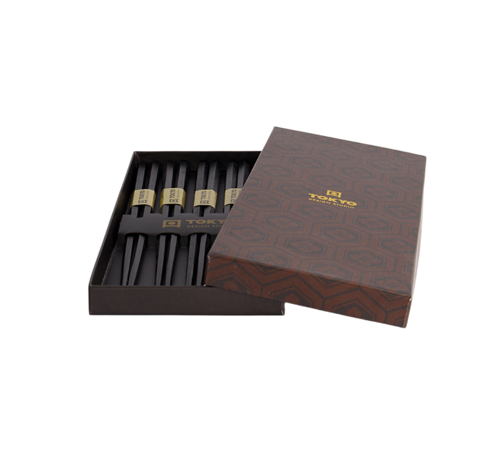 Spisepinde gavesæt, Hexagon Black - 5 par